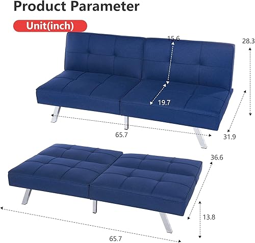 Miniatura 3 de PayLessHere Sofá cama convertible solución que ahorra espacio para salas de estar, apartamentos y dormitorios, color azul