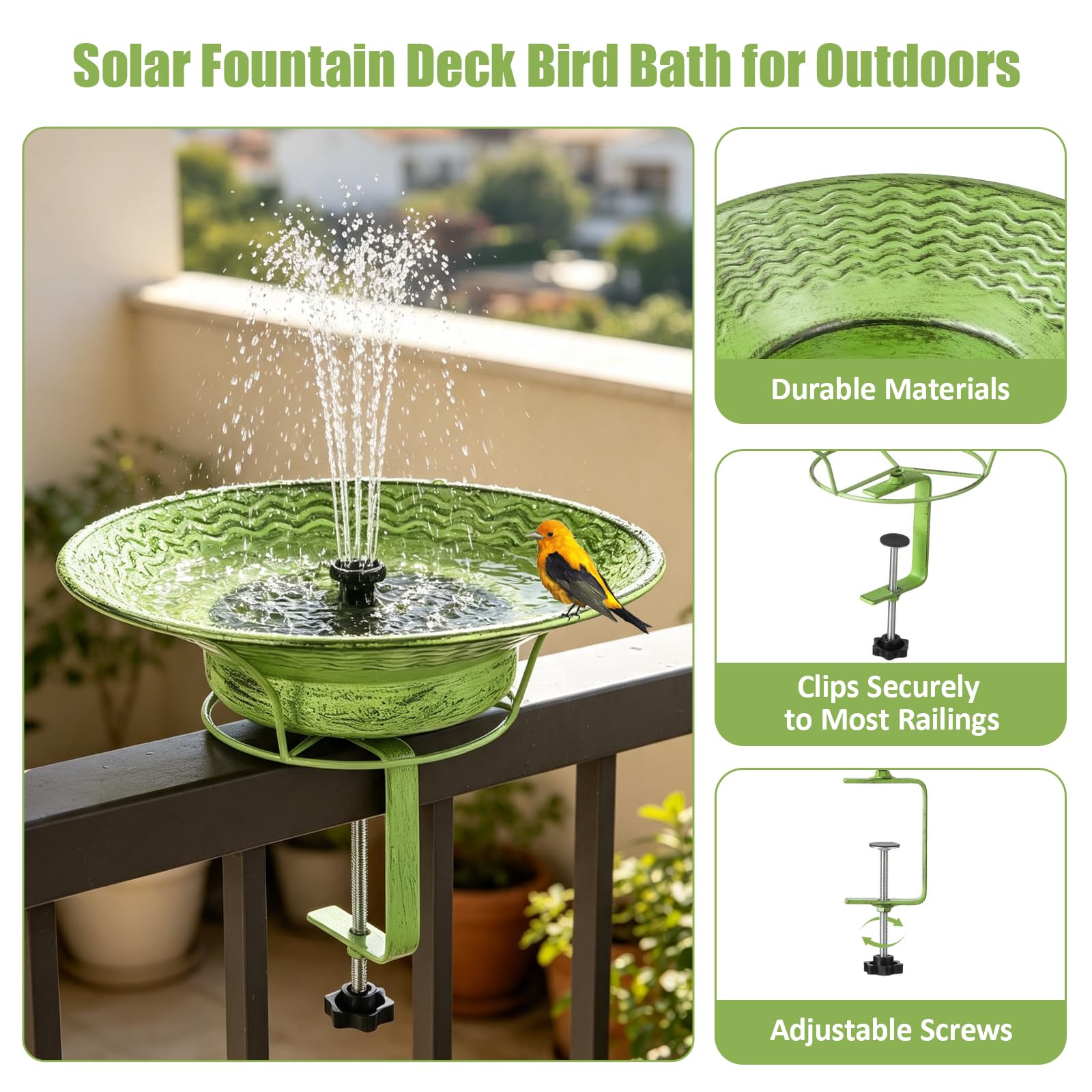 Bain d'oiseaux à énergie solaire pour l'extérieur Vert
