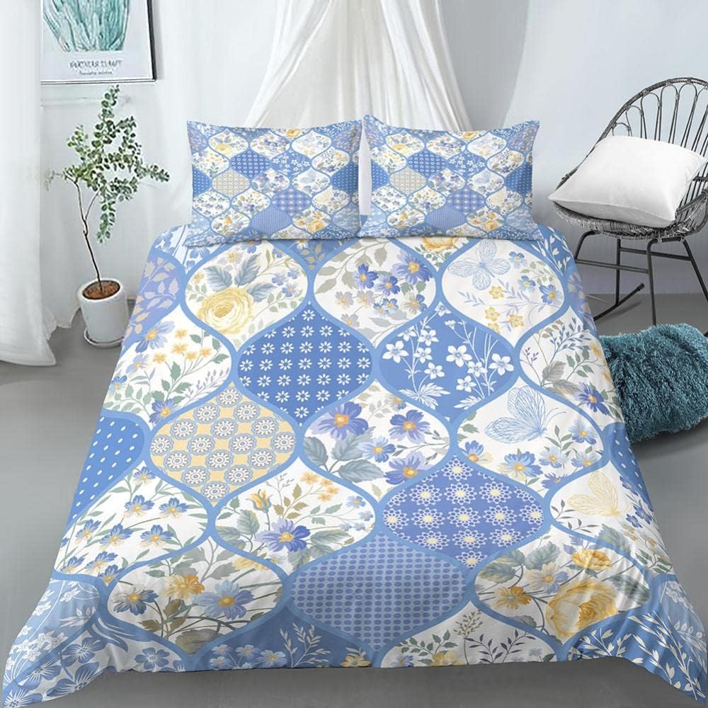 Porcelain Plaid Pattern Duvet Cover 