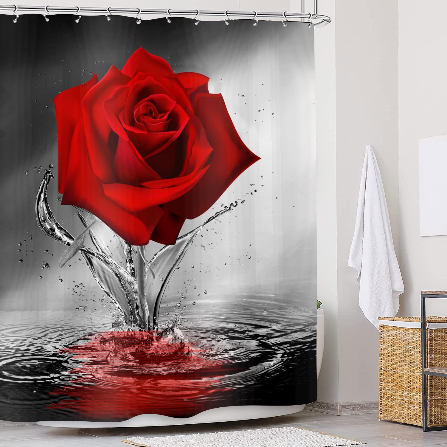 JAWO Duschvorhang-Set Mit Haken – Rustikales Motiv Rosa Eukalyptus, 183x183 Cm, Wasserdicht Aus Polyester