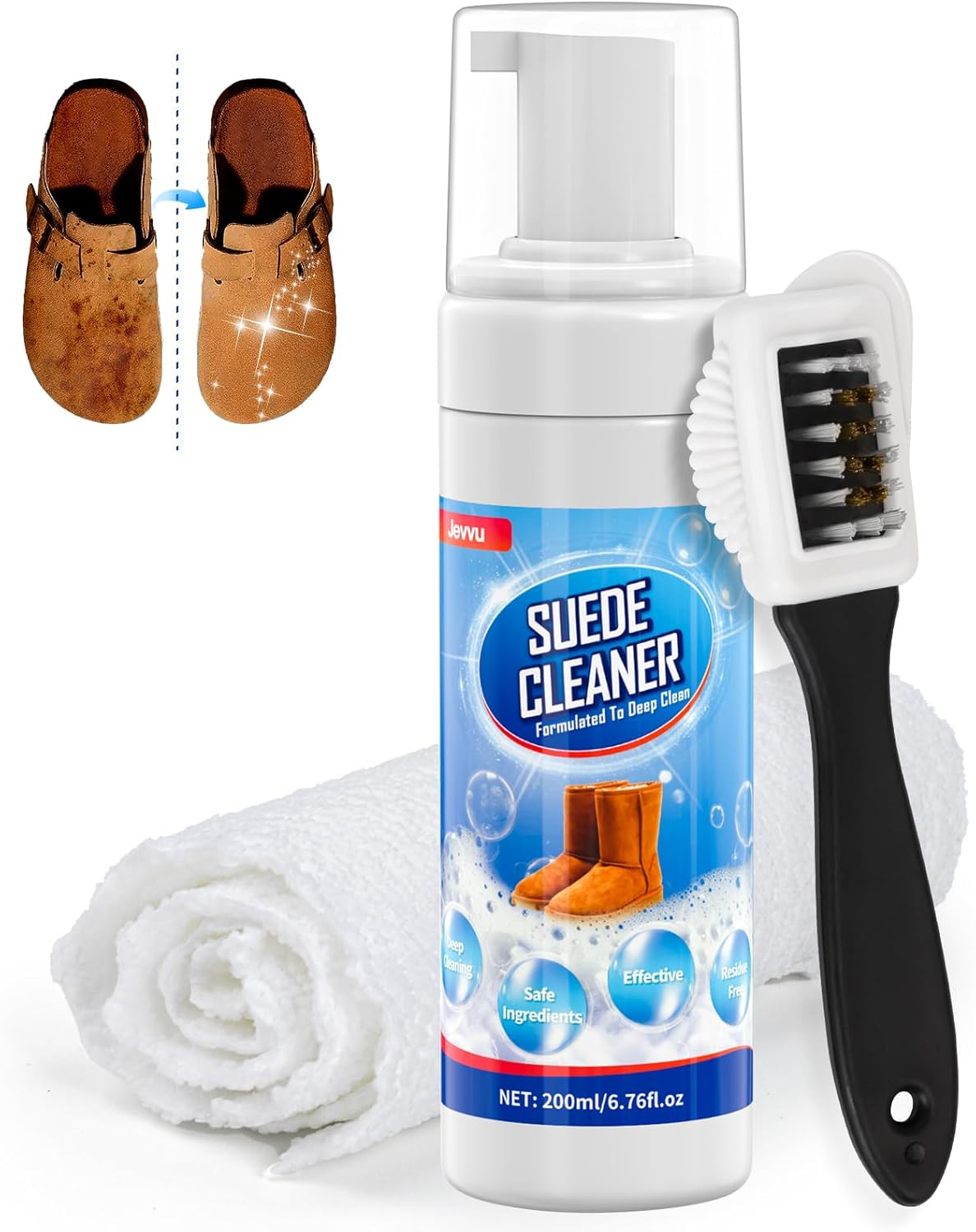 Suede Shoe Cleaner, 6.76 fl oz Suede and Nubuck Cleaning Kit with Brush & Towel, Removes Dirt & Stains for Shoes