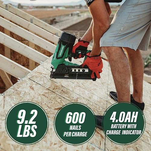 Miniatura 4 de Metabo HPT Kit de clavadora inalámbrica MultiVolt de 18 V  Cargador de 21 grados  Clavos de cabeza redonda de 2 pulgadas hasta 3-12 pulgadas