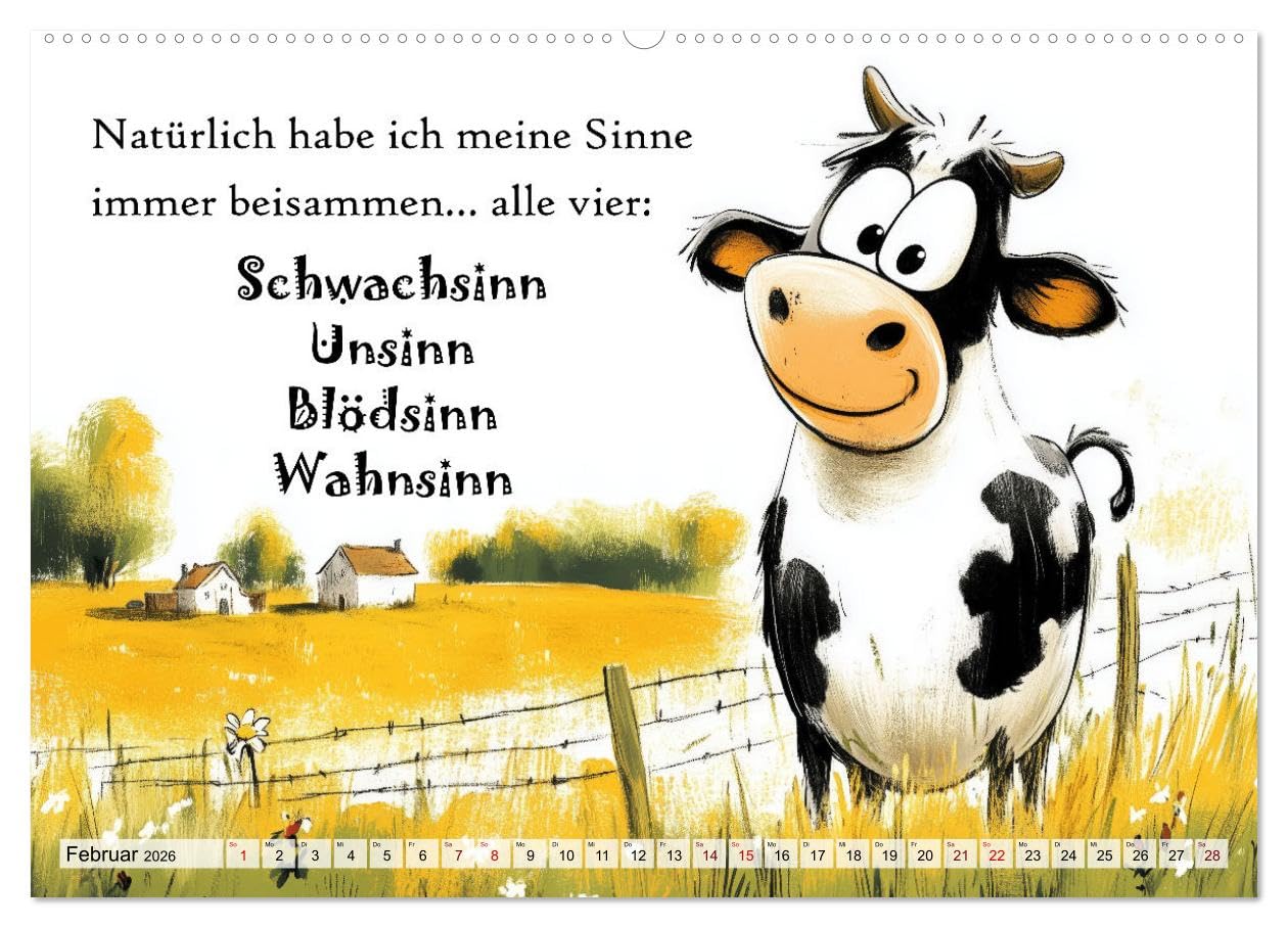 Kuhle Sprüche (hochwertiger Premium Wandkalender 2026 DIN A2 quer), Kunstdruck in Hochglanz: Humor rund um Rindvieh, Kuh und Stier (CALVENDO Spass)