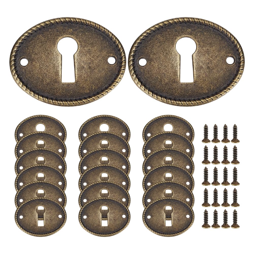 PH PandaHall 20pcs Keyhole Cover Plate Oval Keyhole Escutcheon Plate Decorative Eyelet Cover Lock Rosettes Antique Bronze Door Covers with 40pcs Screws for Cabinet Drawer Desk Boxes Furniture Hardware