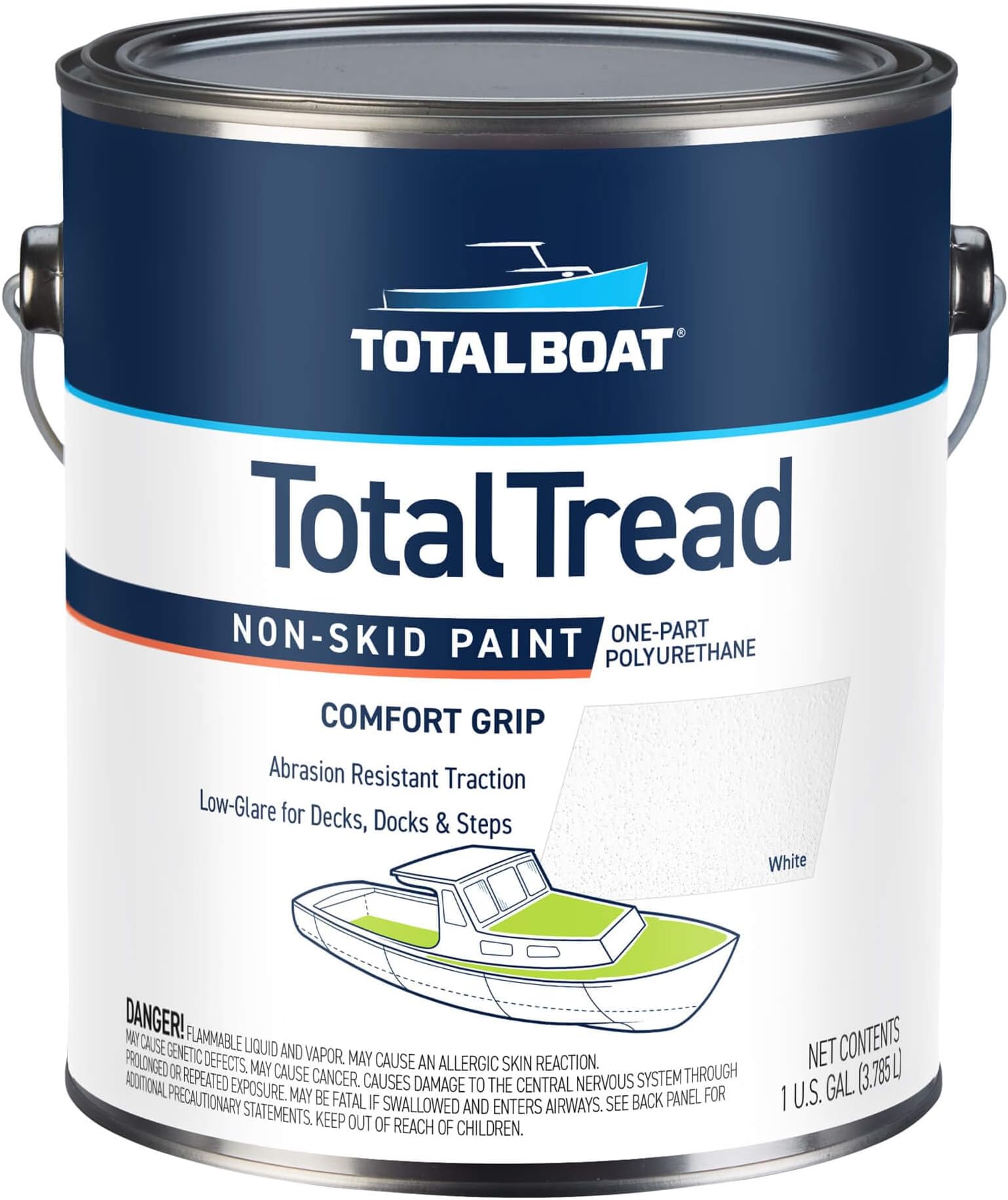 TotalTread Non-Skid Deck Paint, Marine-Grade Anti-Slip Traction Coating for Boats, Wood, Fiberglass, Aluminum, and Metals (White, Gallon)