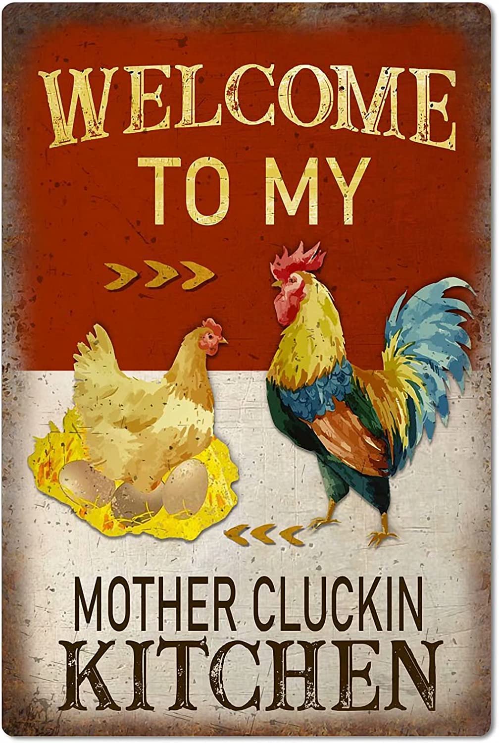 Haosensix Chicken Coop Metal Tin Sign Vintage Mother Cluckin Kitchen Ranch Retro Poster Garage Kitchen Metal Plaque Home Decor Farm Club Poster Painting 8x12 inch