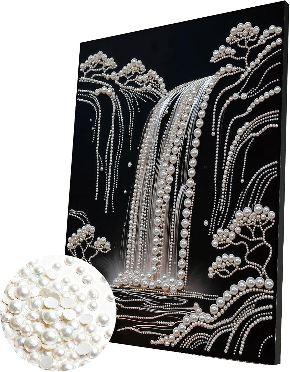 POETRYDRAW DIY Diamond Pearl Painting Kit for Adults Waterfall, Beginner Friendly Craft Kits with Frame 30x40cm, Home Decor Housewarming Gift, Diamond Dots Beads Canvas Art for Wall Decor