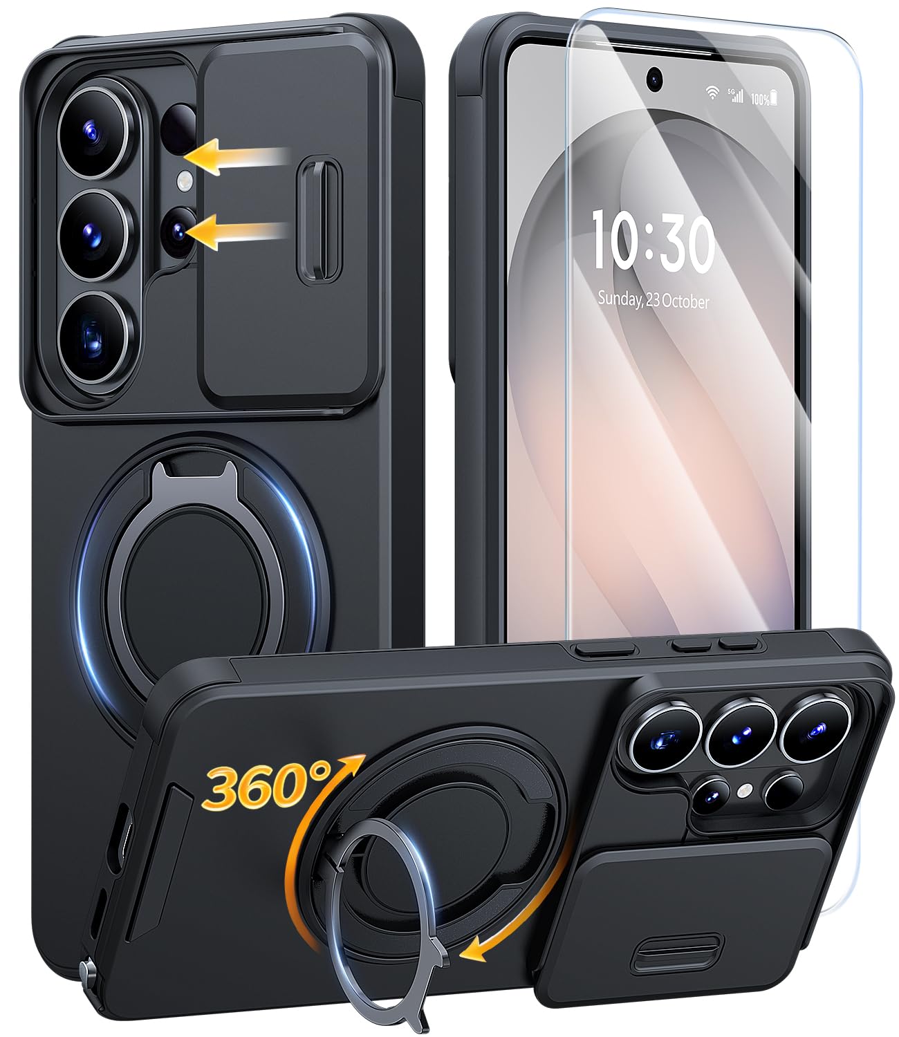 JAME for Samsung Galaxy S26 Ultra Case Ring Holder Stand Kickstand Slide Camera Cover with Screen Protector Dual-Layer