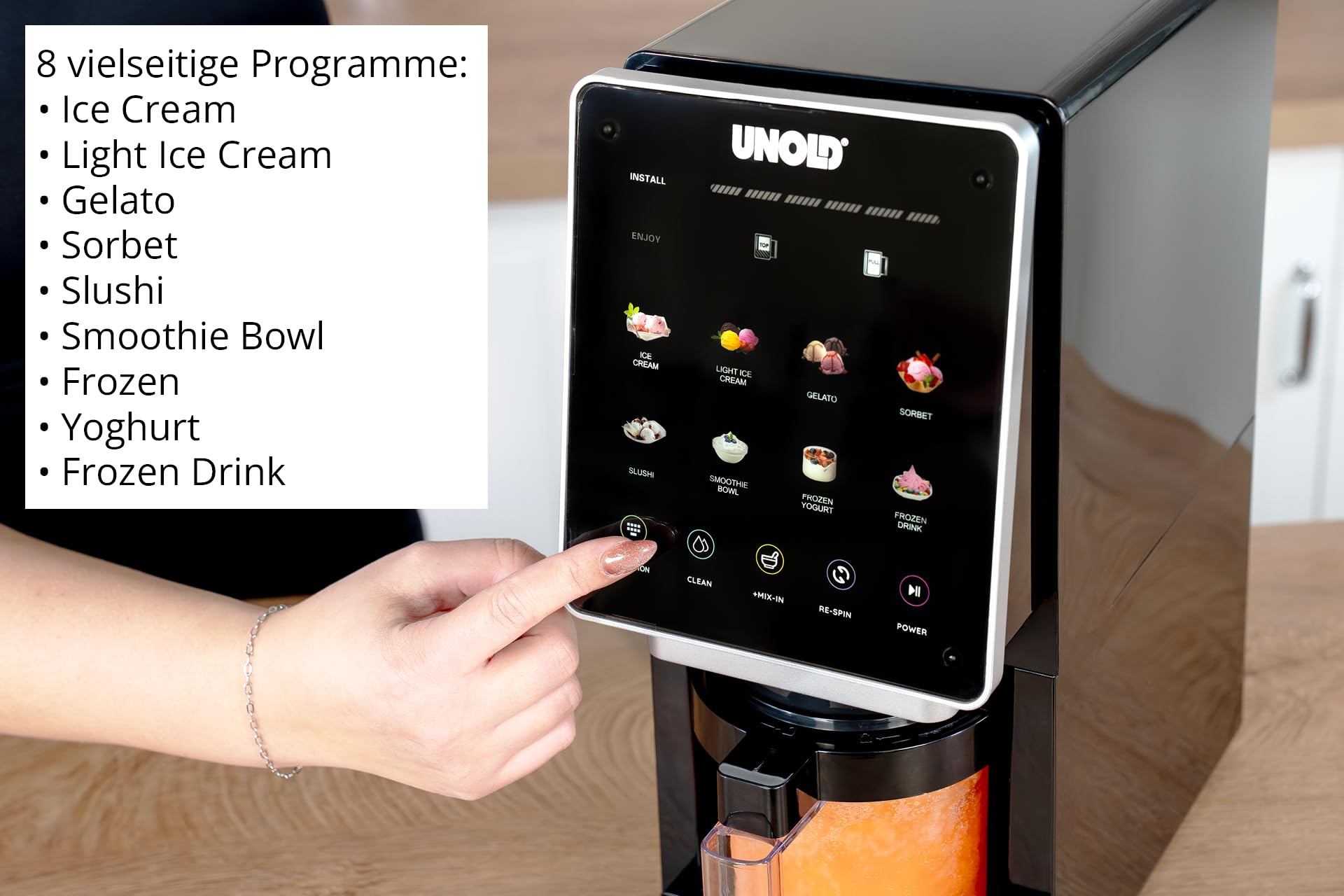 Unold Eismaschine Cream Dream 48805, 3x 500 ml Behälter, 8 Programme, Touchscreen, für Eiscreme, Gelato, Sorbet & Frozen Drinks, entnehmbares Messer
