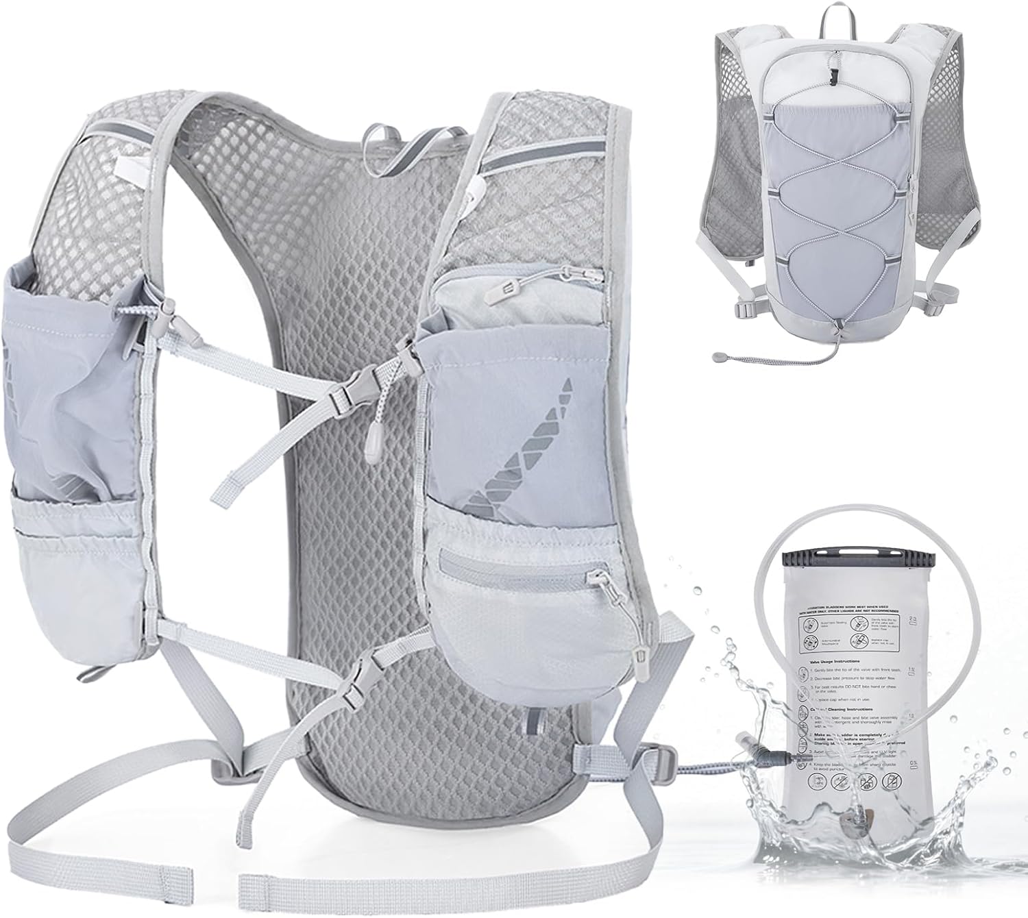 Lightweight Running Hydration Vest for Women Men, Breathable Adjustable Hydration Backpack with 1.5L Water Bladder Bag for Hiking, Trail, Running, Marathons, Cycling