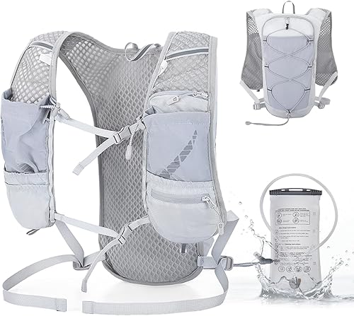 Chaleco de hidratación ligero para correr para mujeres y hombres, mochila de hidratación ajustable transpirable con bolsa de agua de 1.5 L para