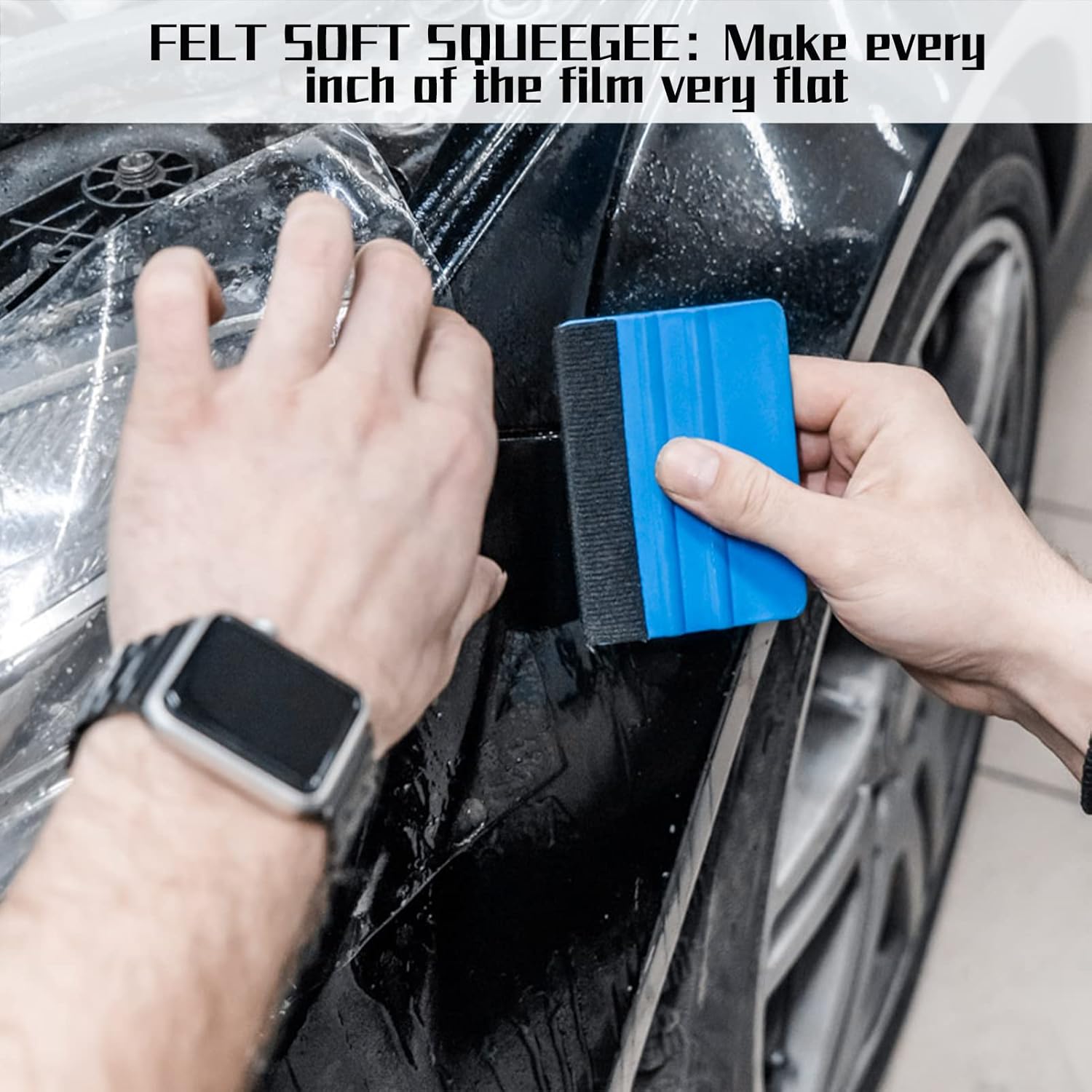 4Pcs Plastic Squeegee With Felt Edge, Plastic Felt Edge Squeegee Decal Car Vinyl Wrap Applicato Scraper Applicator Wallpaper Smoothing Tool Car Vinyl Wrap Scraper Craft Mini Squeegee (Blue, Red)