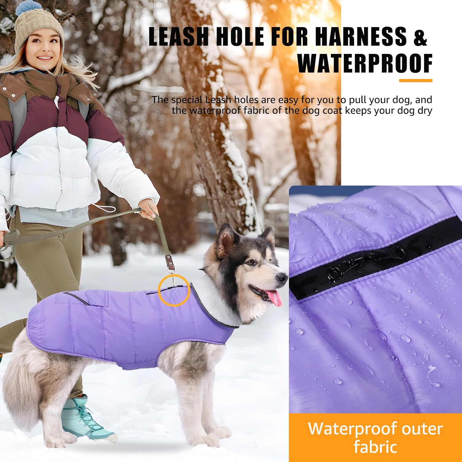 iBuddy Dog Winter Jacket for Extra Large Dogs, Easy on 3XL Dog Snow Coat Velcro Waterproof Pet Puffer Clothes with Harness Hole Adjustable Reflective Quilted Pet Cold Weather Vest for Girl Female