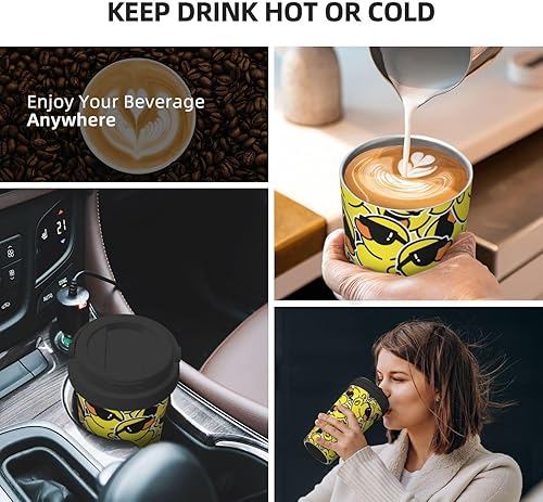 Miniatura 6 de bassyil Cute Duck - Taza de café aislada de 17 onzas con asa de tapa abatible, vaso de viaje aislado de acero inoxidable de pato amarillo, a prueba