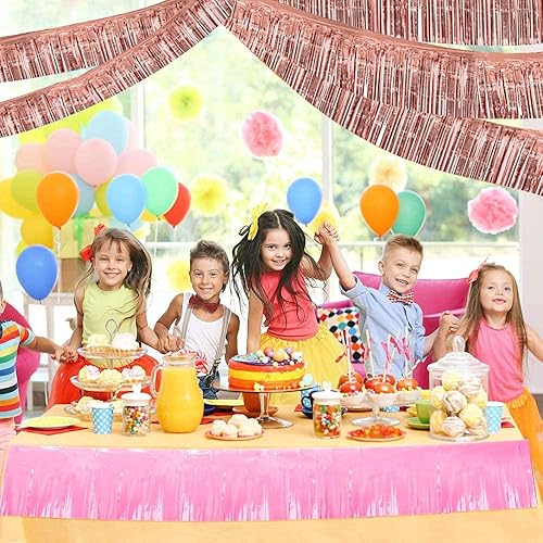 Miniatura 5 de BEISHIDA 3 paquetes de 9.1 metros de guirnalda de flecos de lámina metálica de oropel, serpentinas brillantes de color oro rosa para colgar