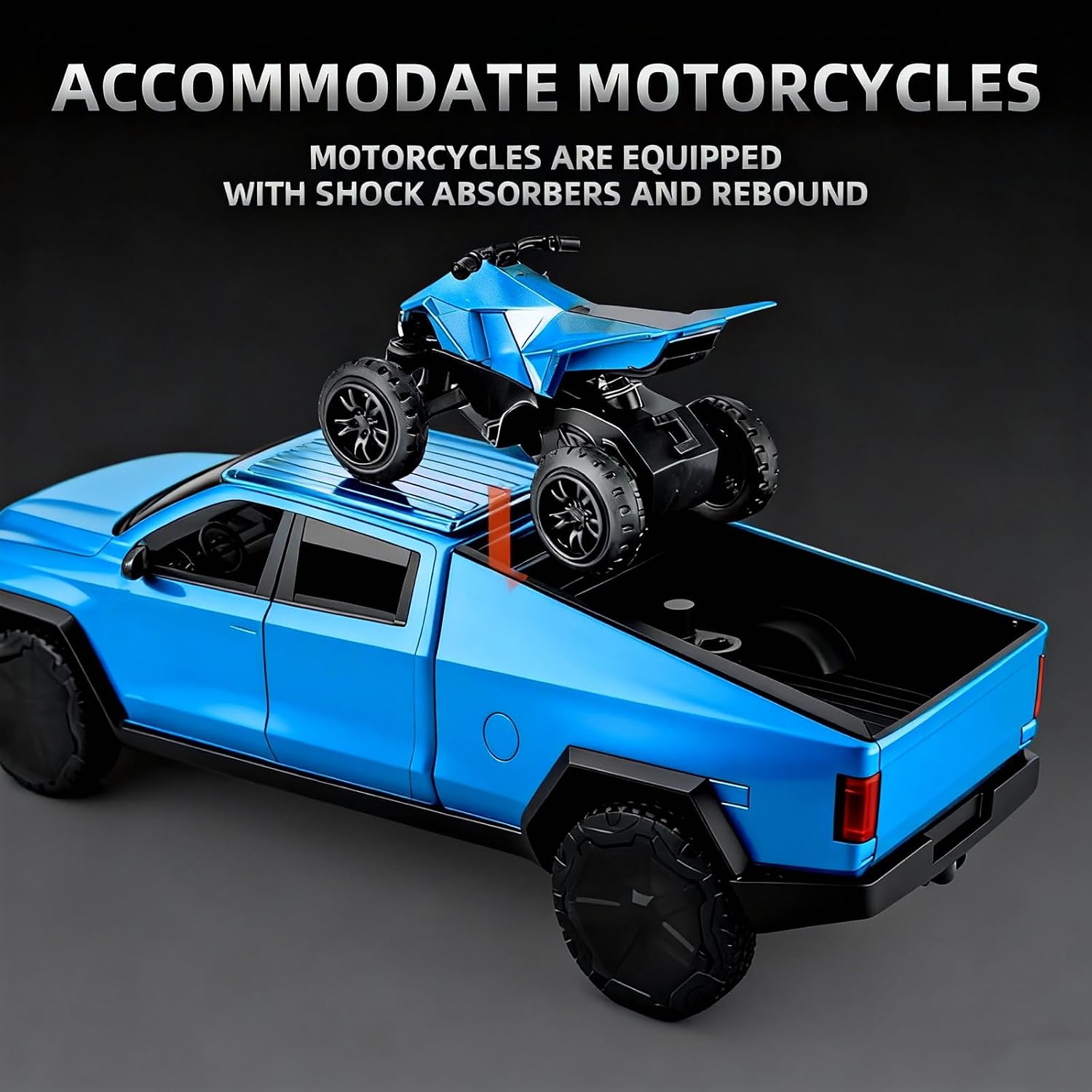 1/32 Pickup Truck Toy car 3-in-1 Travel RV Set with Metal Pickup, Removable Camper & Off-Road Motorcycle Cool Sound & Light Effects,Christmas Birthday Gift (Blue)