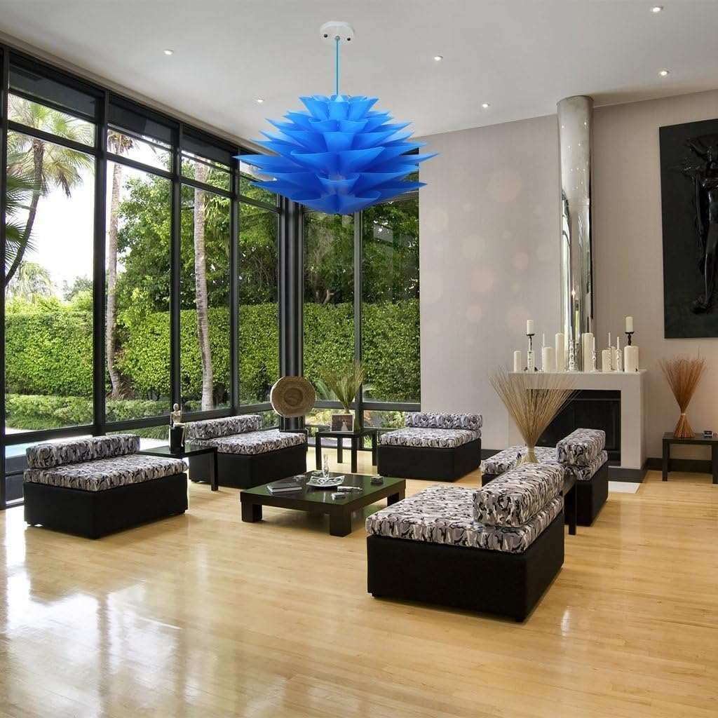 20" (50cm) Ceiling Pendant DIY IQ Jigsaw Puzzle Lotus Flower Lamp Shade Kit with 15 Feet Hanging Cord (Blue)