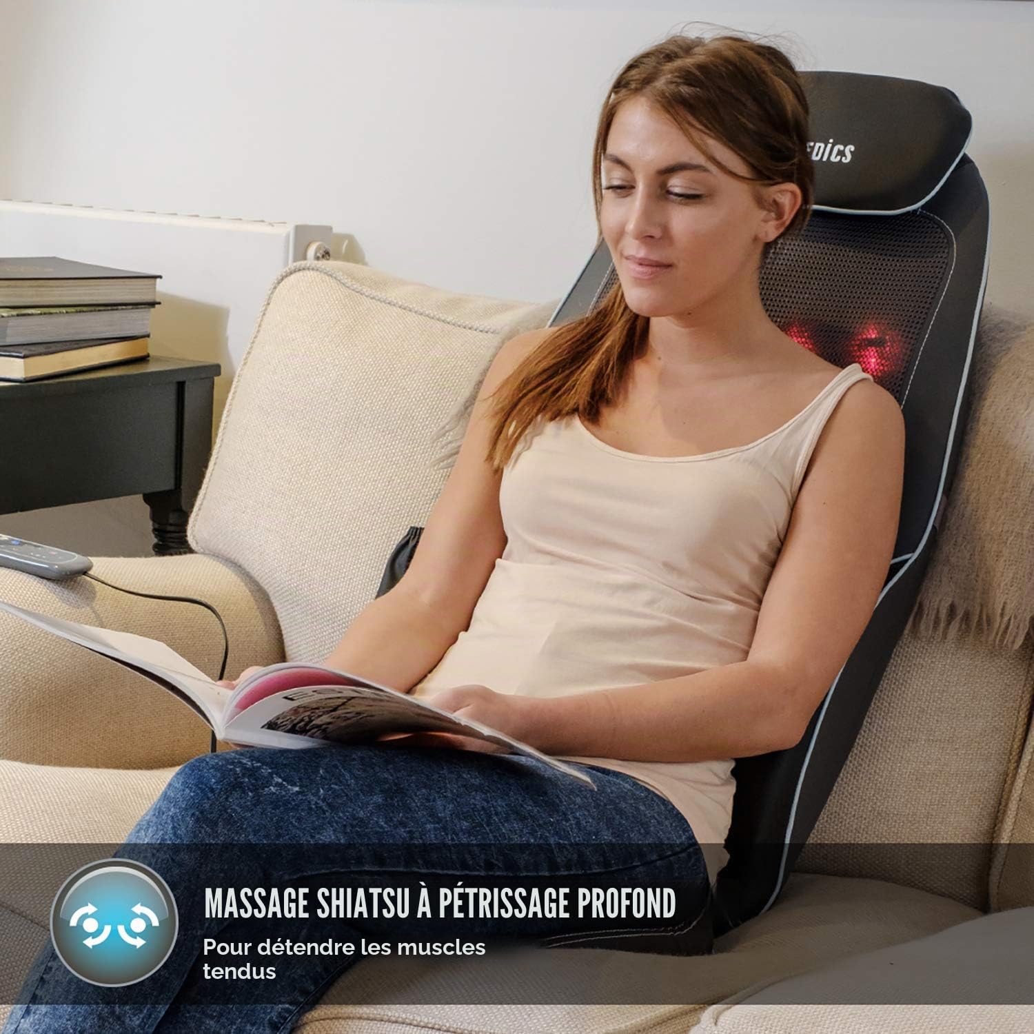 HoMedics Chaise de massage shiatsu pour le dos, les épaules, les cervicales et le haut des cuisses - Fauteuil de massage réglable, Massage naturel et par vibrations, Chaleur apaisante – Gris