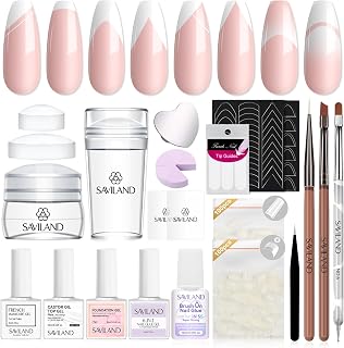 Saviland French Manicure Kit with Everything: Silicone French Tip Nail Stamp French Nails for Beginners Easy French Nails Brush Tips Guide Stickers Fast French Tip Tool Acrylic Nail Kit