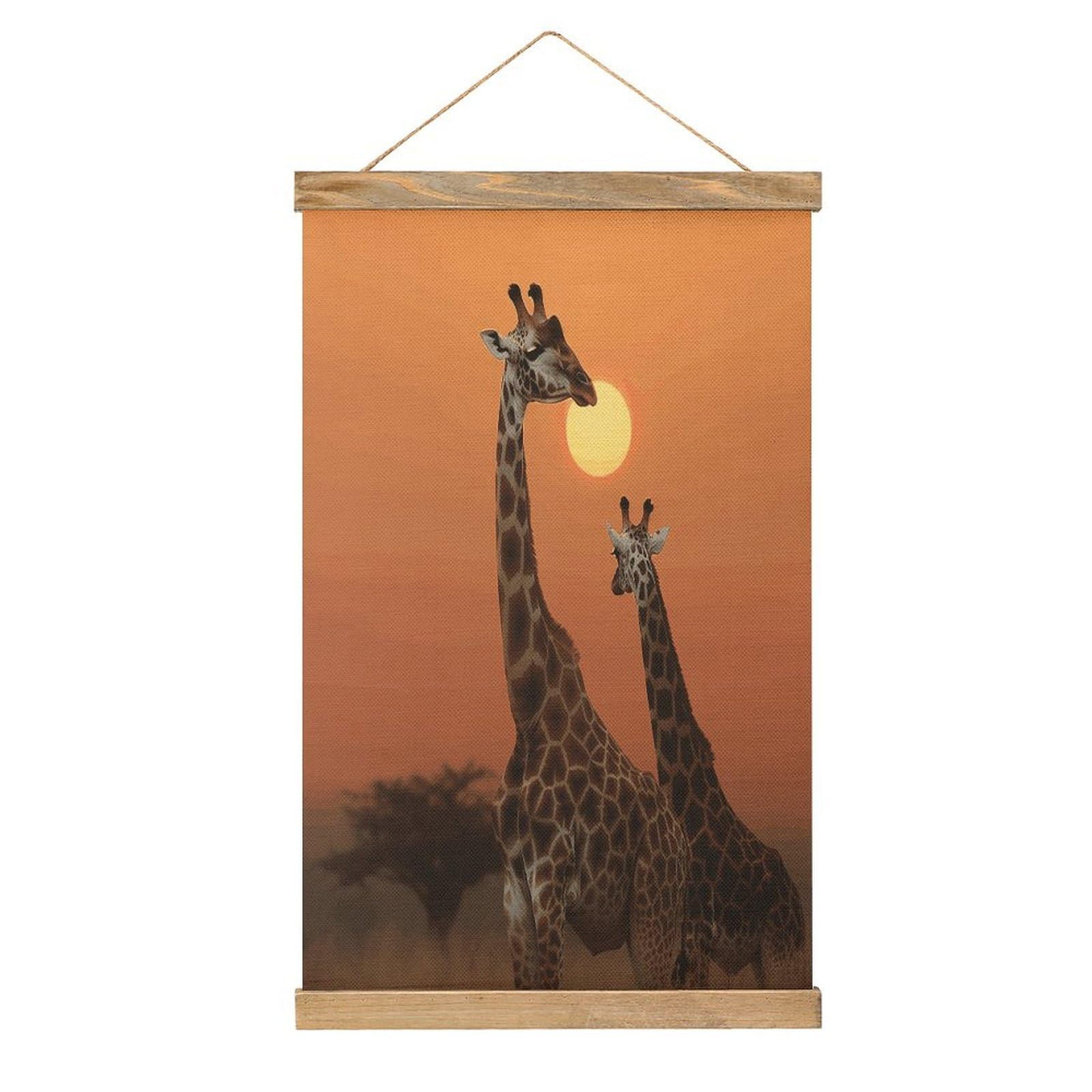 FekiLoot Giraffe at Sunset Wall Art Poster Hanger Frame Linen Wall Art Decor Vintage Hanging Poster Hanging Wall Decor Rustic Retro Wall Art Print for Living Room Decor 20.4 X 13.1Inches