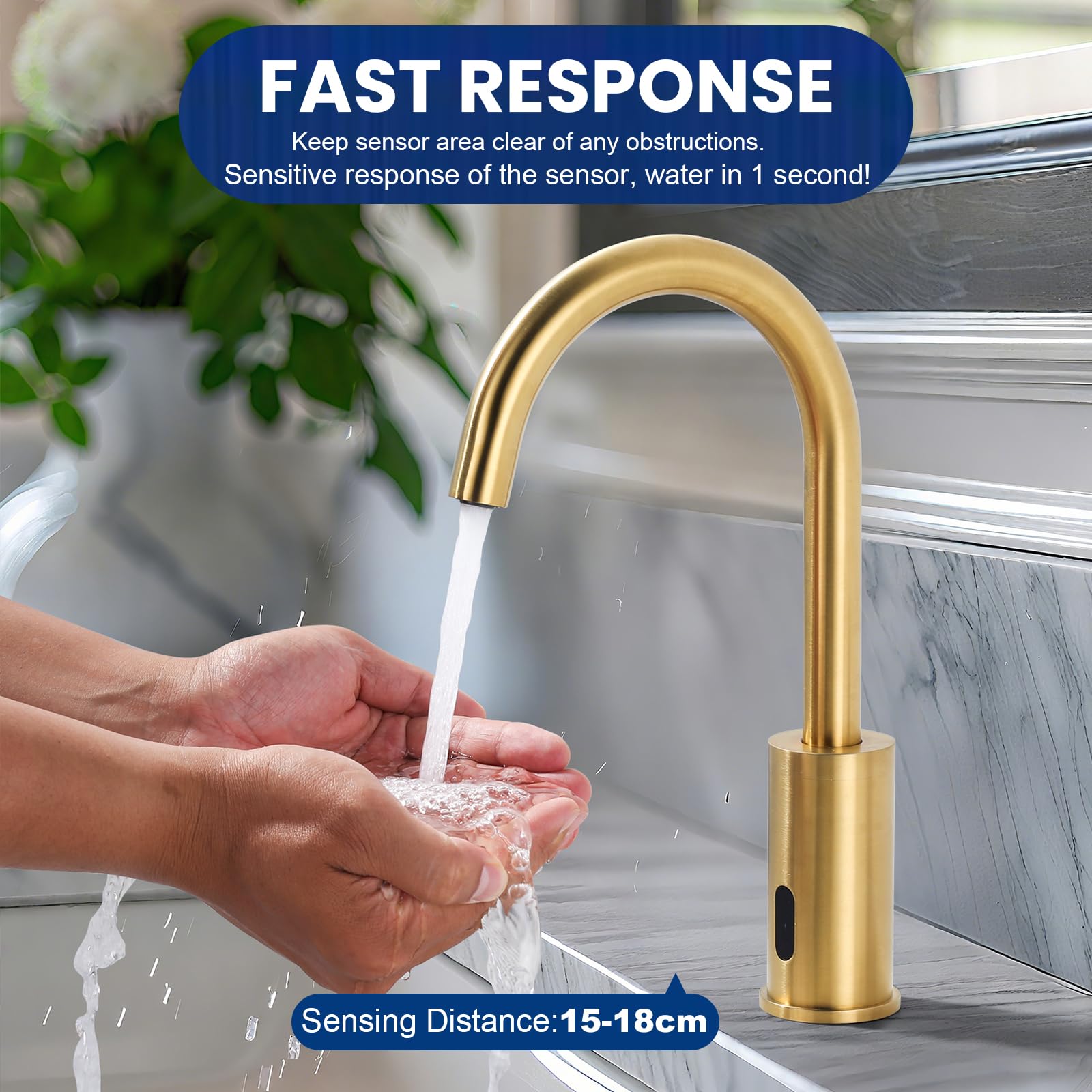 Sensor de grifo: grifo de baño sensor infrarrojo para baño – grifo de baño automático con caja de control – mezclador de temperatura, oro