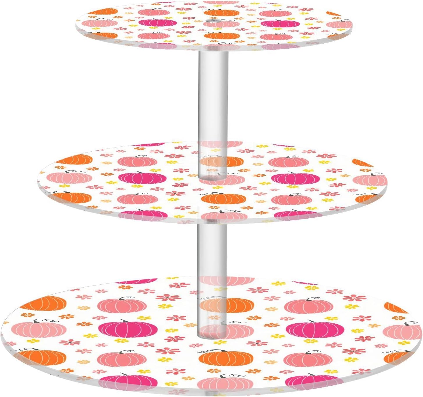 Autumn Fall Flowers Floral Pumpkin Thanksgiving 3 Tier Acrylic Cupcake Stand, Cupcake Stand for 34 Cupcakes for Weddings,Christmas,Holidays,Parties,Birthday,Printed Cupcake Tower 23301688