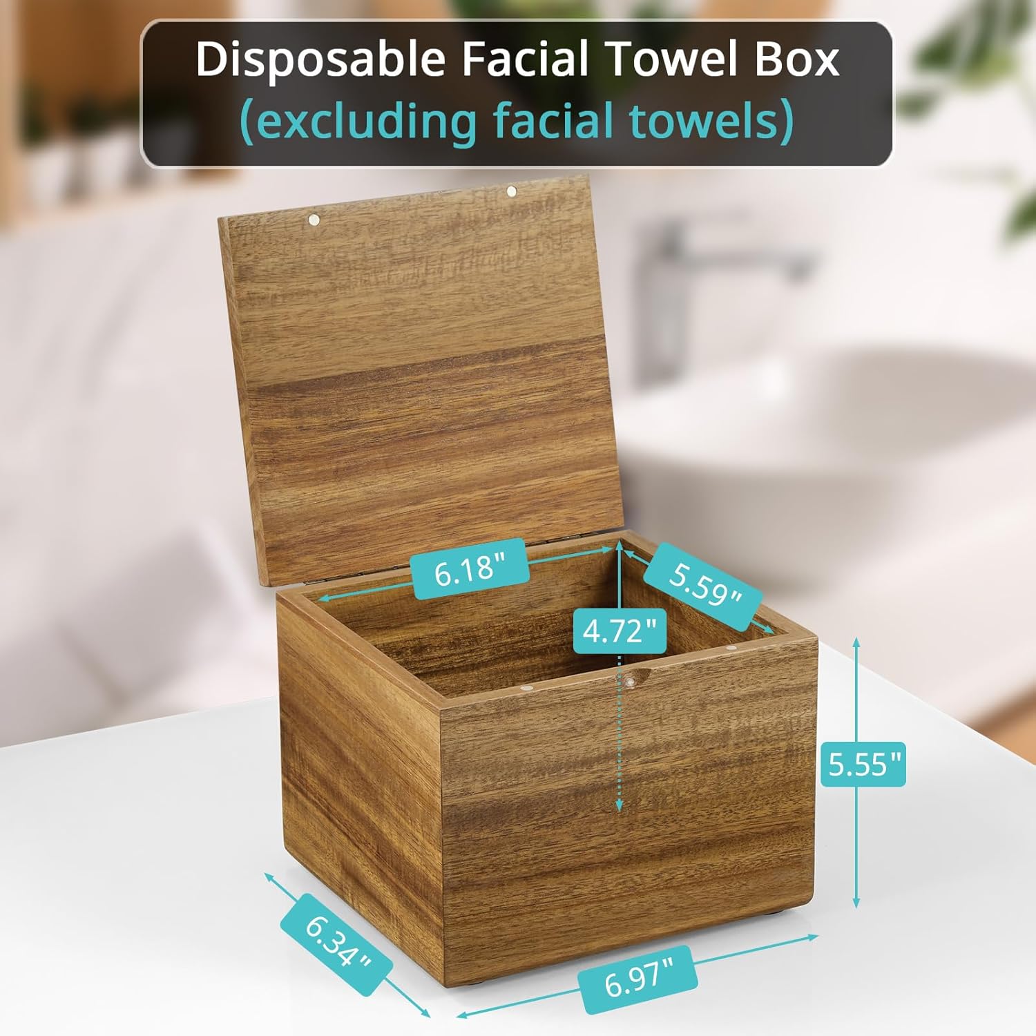 Bivvclaz Acacia Wood Disposable Face Towel Holder, Face Towel Container Compatible with Clean Towels XL, Face Towels Storage Box with Lid, Makeup Remover Organizer for Vanity, Bathroom