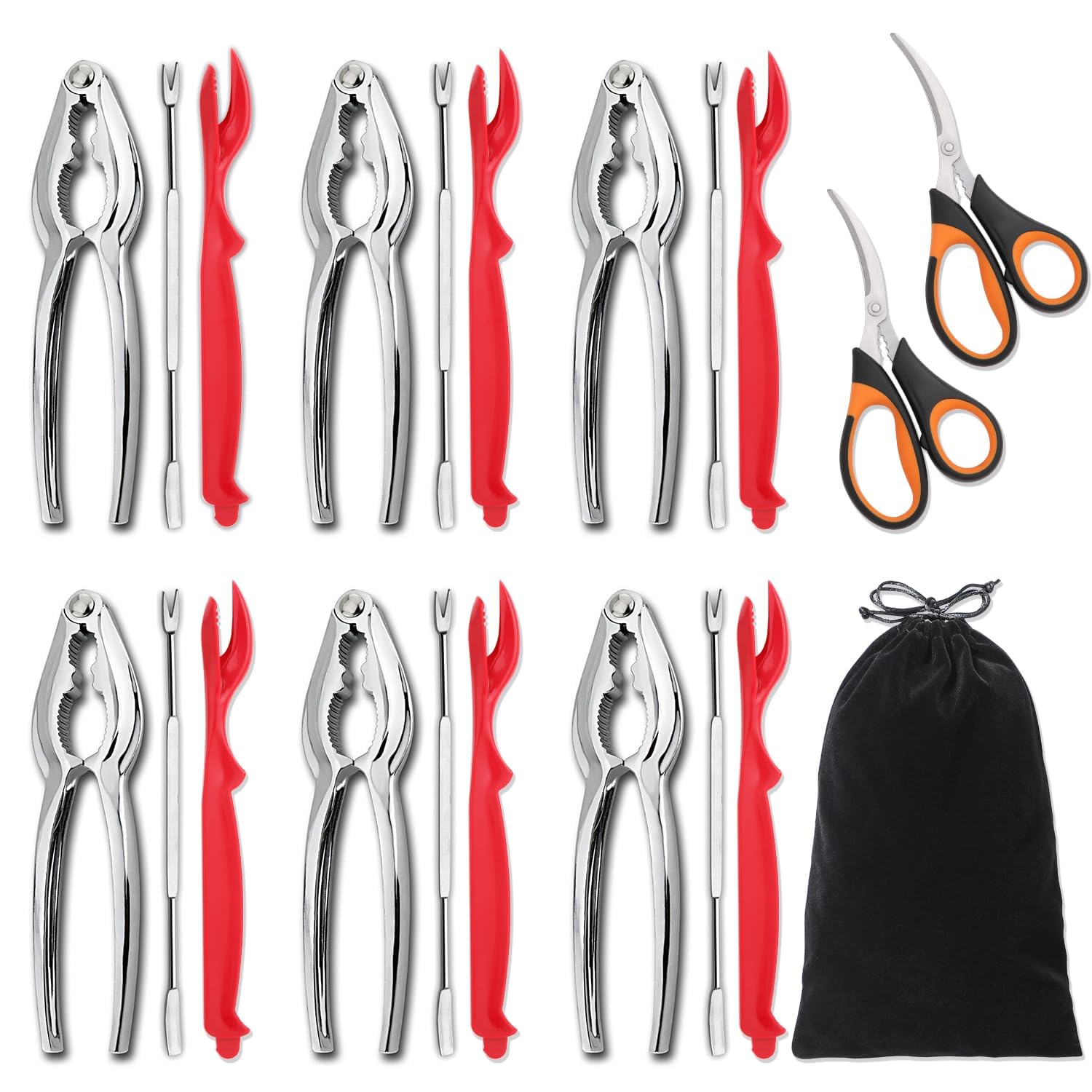 20-Pack Crab Crackers and Tools Set,Seafood Boil Party Supplies Includes 6 Crab Crackers, 6 Lobster Shellers, 6 Crab Leg Forks/Picks and 2 Seafood