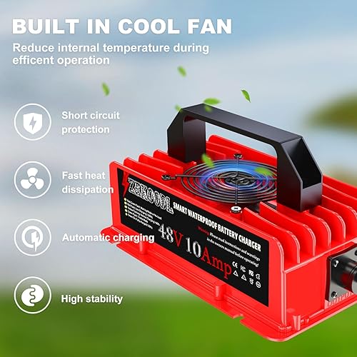 Miniatura 6 de Cargador de batería de carrito de golf de 48 voltios para auto club, cargador de carrito de golf de carga de goteo de 10 amperios, cable de 16 pies,