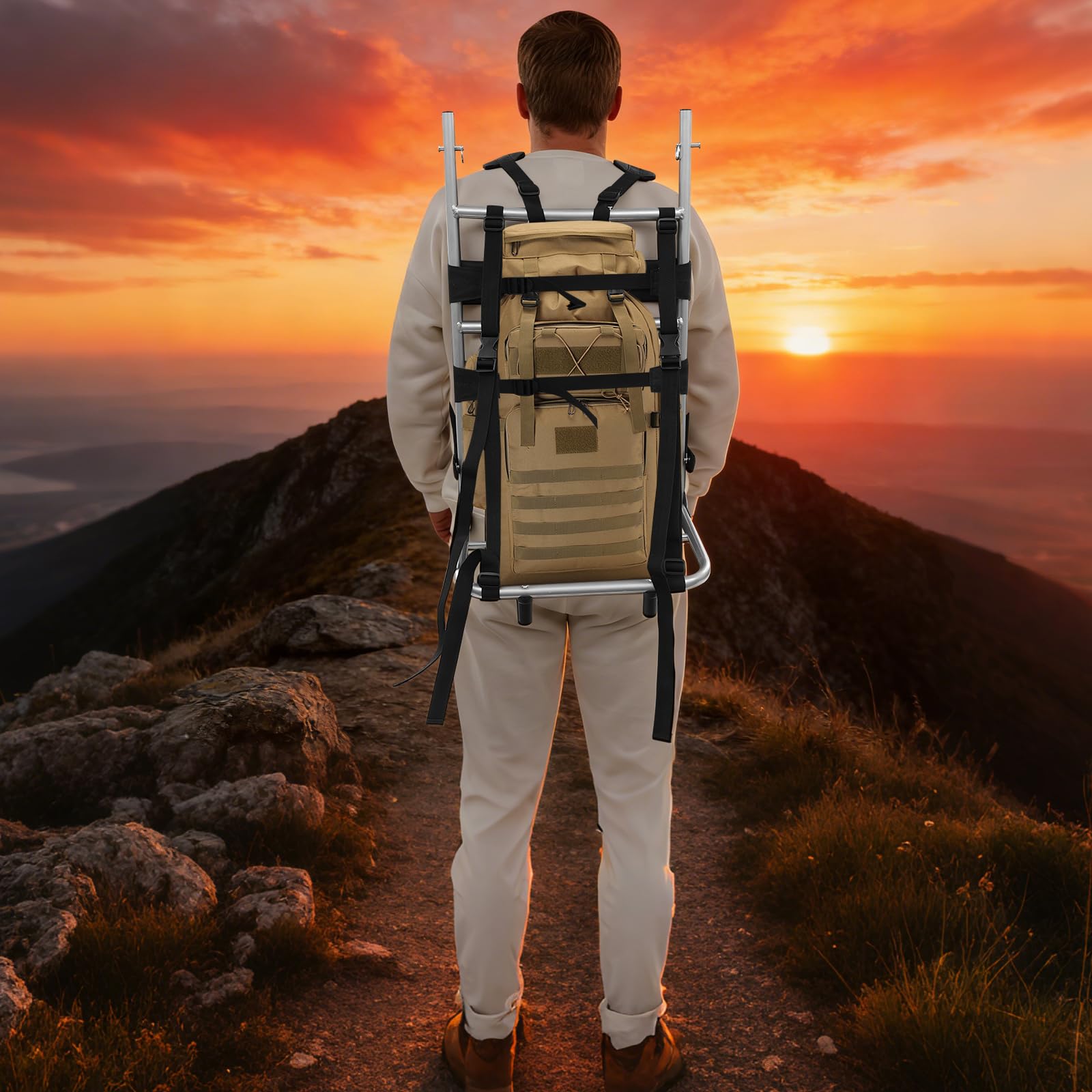 Telaio per zaino pesante (20 kg), robusto telaio pieghevole in alluminio e nylon, spallacci regolabili, ideale per trekking e attività all'aperto