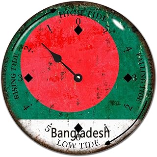 Bangladesh National Flag Tide Clock Bangladesh Wood Tidal Clock with High Tide Low Tide Non-Ticking Battery Operated Tide Clock 12" Tide Movement Clock for Home Decor Wall Art