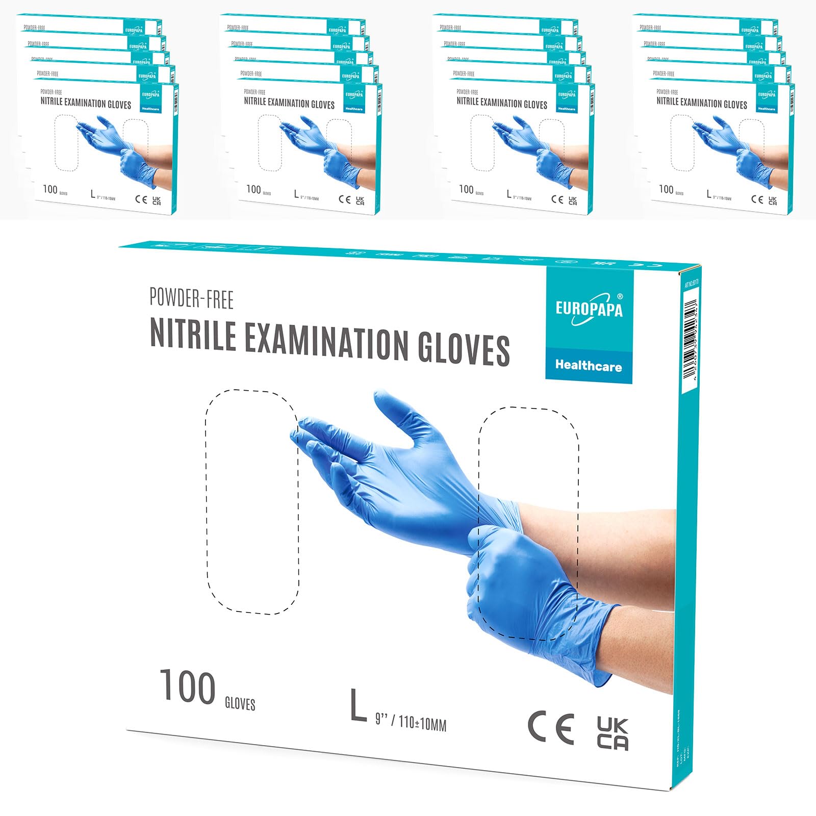 EUROPAPA® 2000 Stück (20x100) Nitrilhandschuhe Box Einweghandschuhe, Einmalhandschuhe, Untersuchungshandschuhe, puderfrei, ohne Latex, unsteril, latexfrei, disposible gloves (L, Ocean Blau)