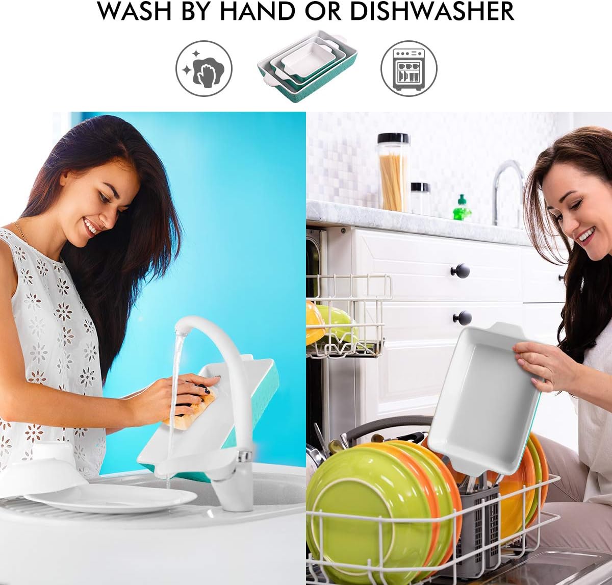 Bakeware Set, Ceramic Baking Dish, Rectangular Baking Pans Set, Casserole Dish for Cooking, Cake Dinner, Kitchen, Wrapping Upgrade, 12 x 8.5 Inches, 3-Piece (Cyan): Home & Kitchen