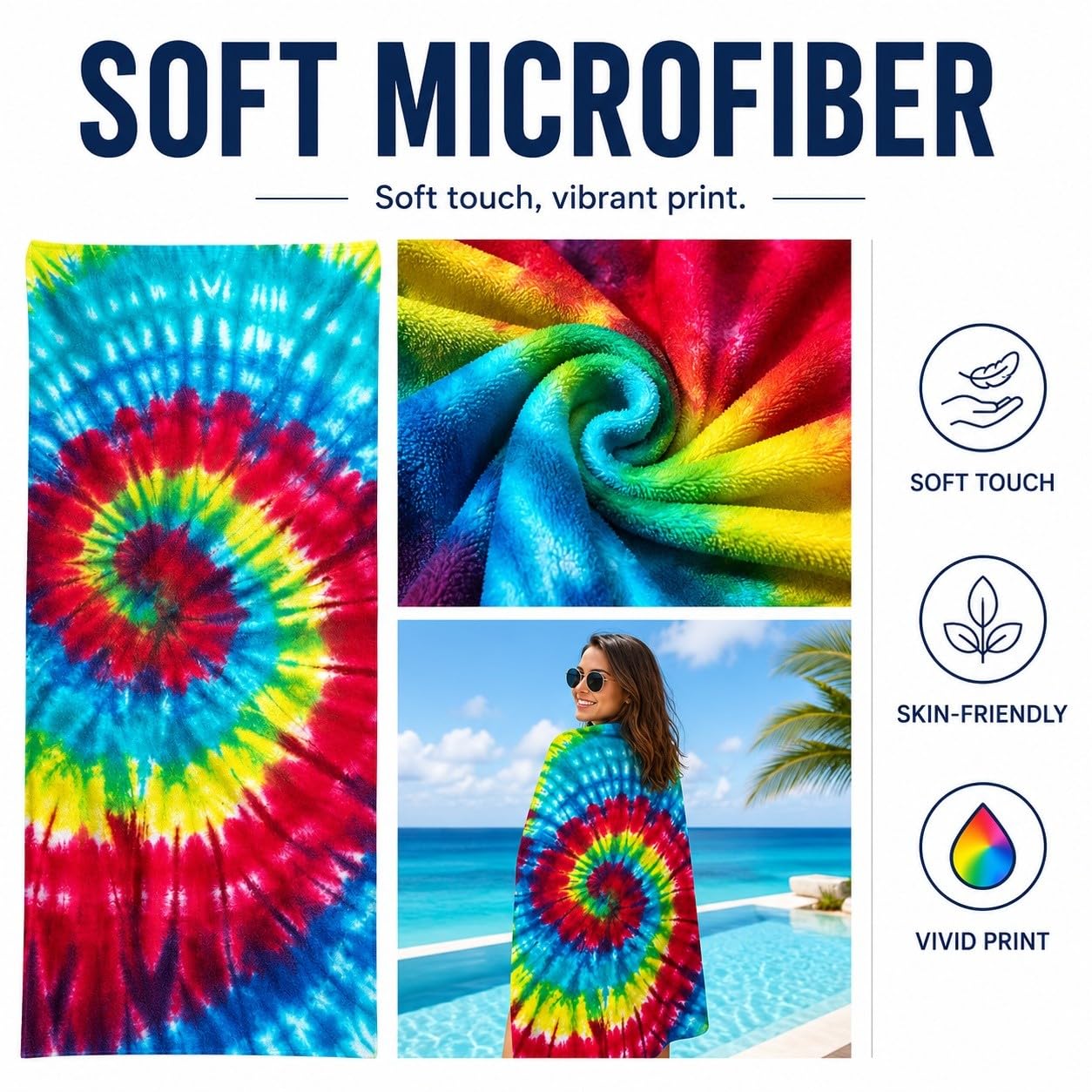 Serviette de Plage Tie-Dye en Spirale Microfibre Rapide 200x200 cm