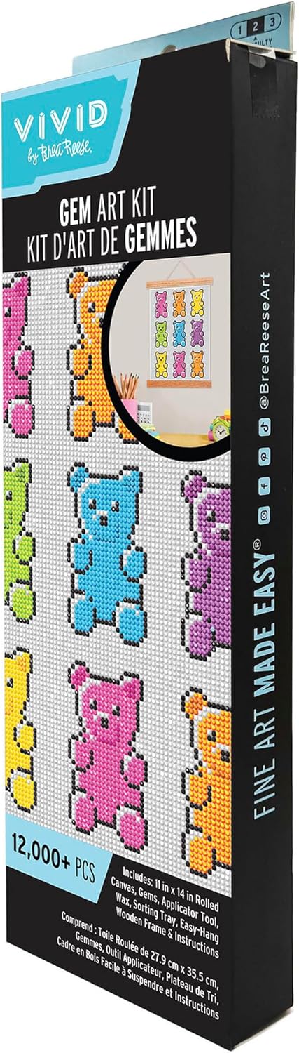 Brea Reese: Hanging Gem Art Kit - Gummy Bears - Peel & Stick, Create A Colorful Candy Character Scene, 11x14 Rolled Canvas, Wall Frame, Adult Craft