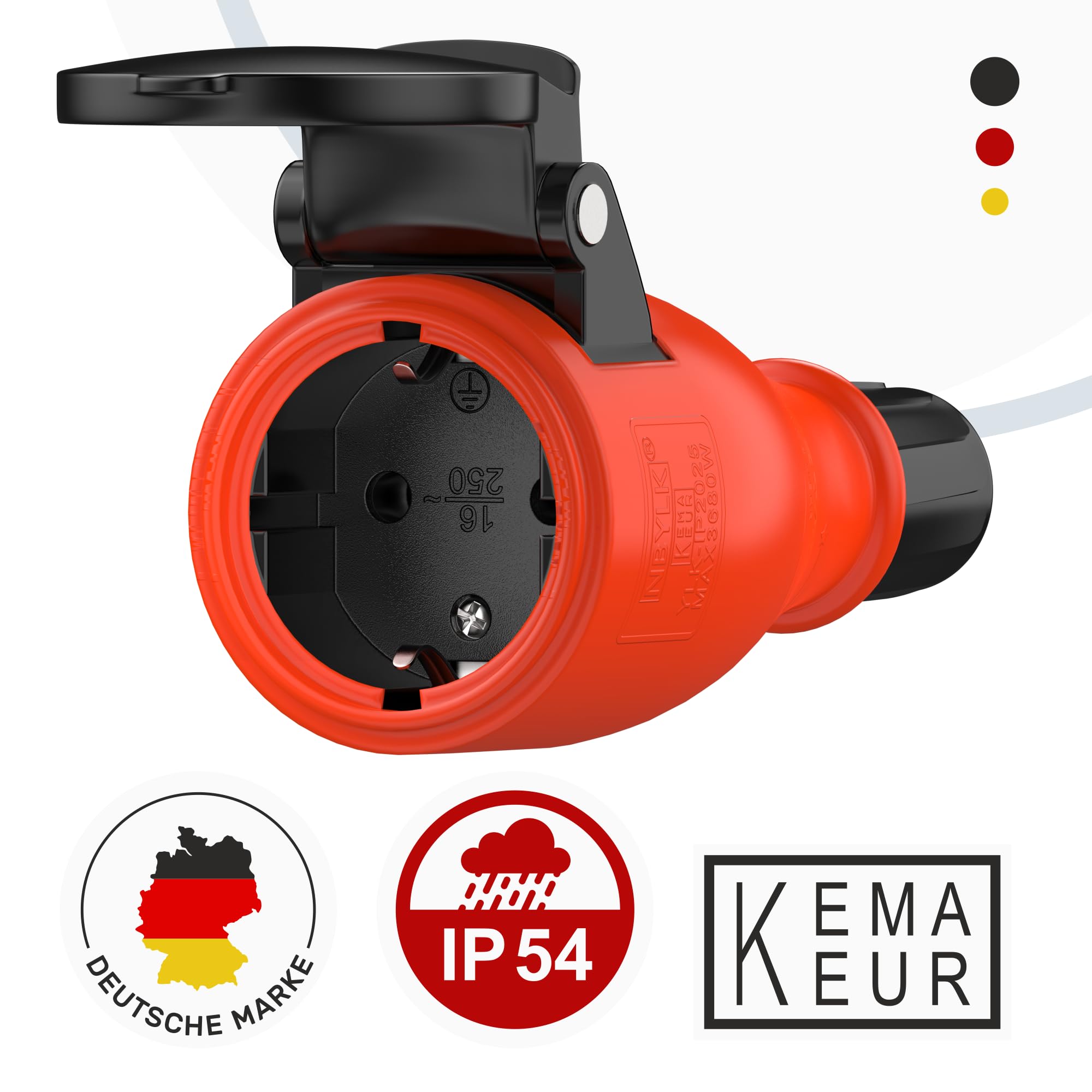 RedStar24 Presa femmina 220 V IP54 | Robusta gomma e plastica | Coperchio a molla automatica, perfetto per l'esterno, presa elettrica a 3 pin, set di 2 spine femmina Schuko