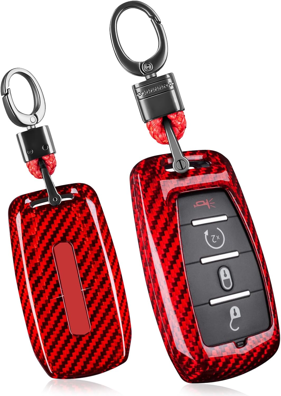 T-carbon Real Glass Fiber Key Fob Protector Compatible with Ram Key fob Cover fits for Ram1500 2500 3500 TRX Limited Rebel Bighorn Lonestar Laramie Key Fob Case,Red