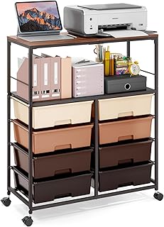 Rolling cart with 8 drawers,Storage drawer cart with wooden tabletop,Lockable wheels organizer for homeschool, arts & crafts, classroom, office & creative spaces (Brown)