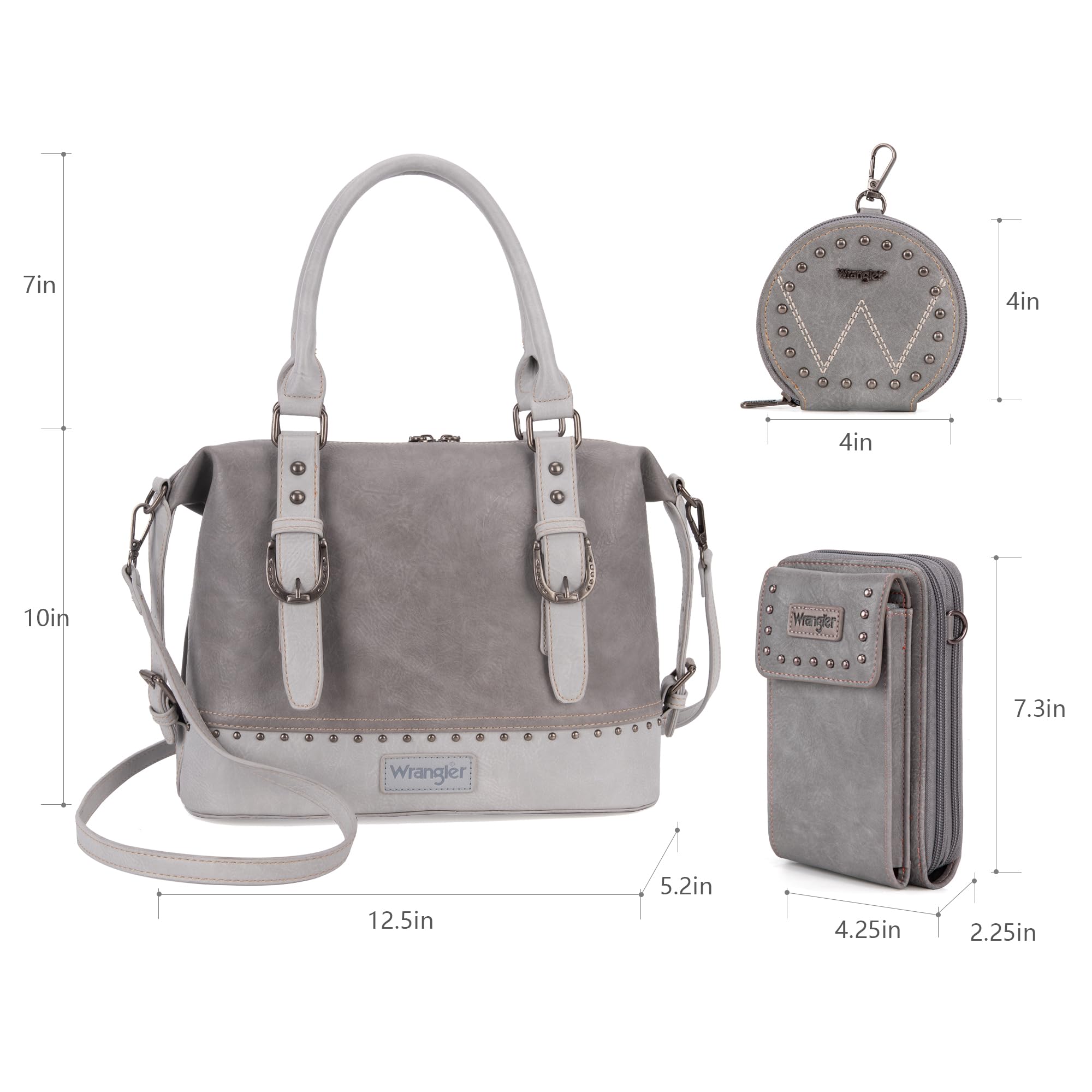 Wrangler 3Pcs Doctor Bag Sets for Women Top-handle Satchel Bag with Cell Phone Handbag and Coin Purse: Eye-catching Gray
