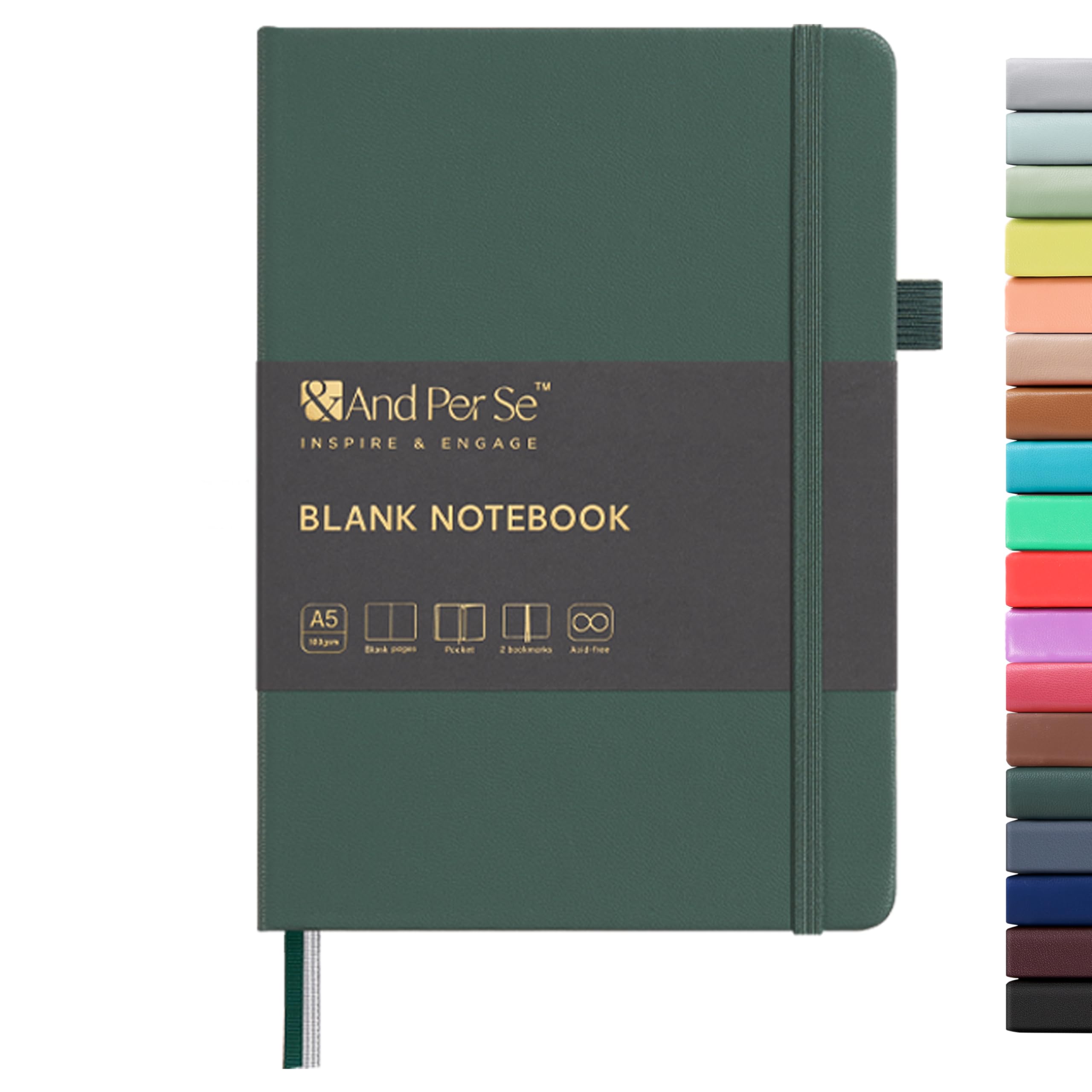 &And Per Se Blank Sketch Notebook, A5 Hardcover, 160 Pages 100gsm Thick Paper, Unlined Journal for Drawing, Doodling, Hand Lettering – Creative Gift for Artists, Designers, Writers (Green) — image 1