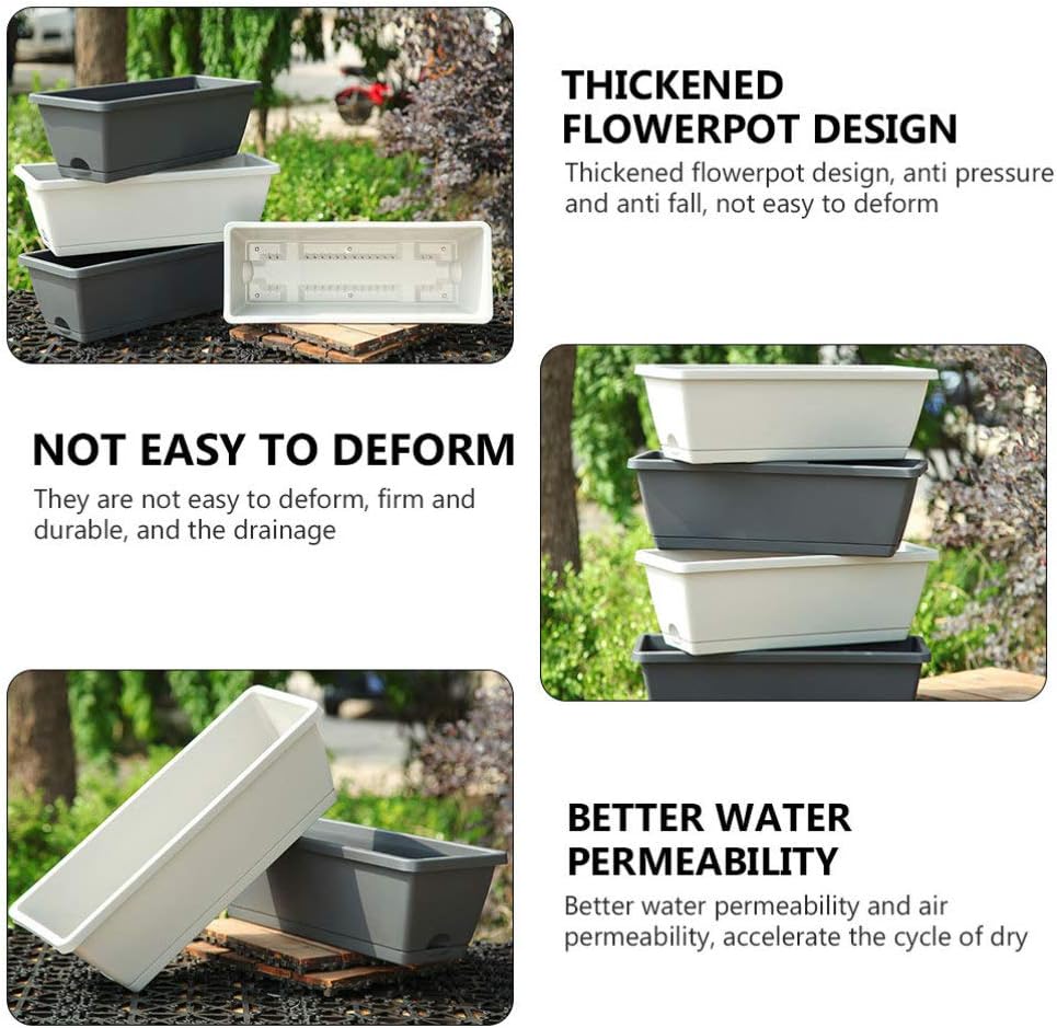 2pcs Vegetables Flower Window Box Plastic Rectangular Window Planters with Trays Vegetables Growing Container Garden Flower Plant Pot for Balcony Windowsill/359