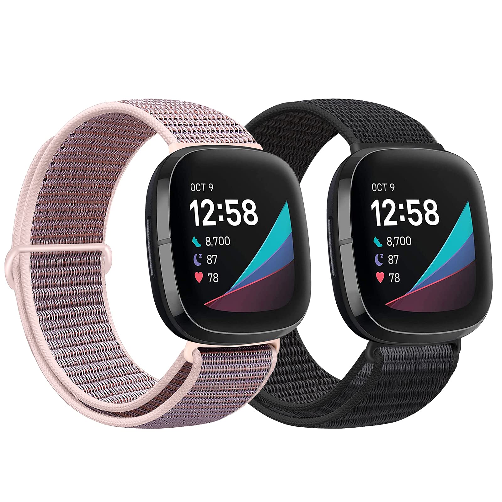 Runostrich Nylon Loop Straps Compatible with Fitbit Versa 4/Sense 2/Versa 3/Sense, Soft Breathable Sport Adjustable Replacement Band Women Man Wristband Accessories