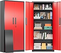 Vista 13 de Greenvelly Armario de almacenamiento de metal con cerradura, armario de almacenamiento de 72 pulgadas de alto con 2 puertas y 4 estantes ajustables