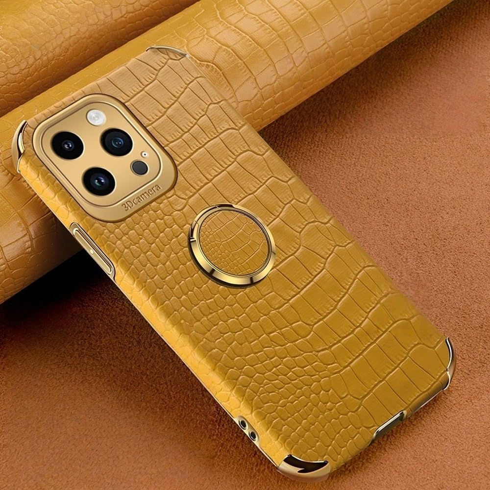 Coque silicone cuir crocodile jaune iPhone 13 Pro Max avec anneau - 8