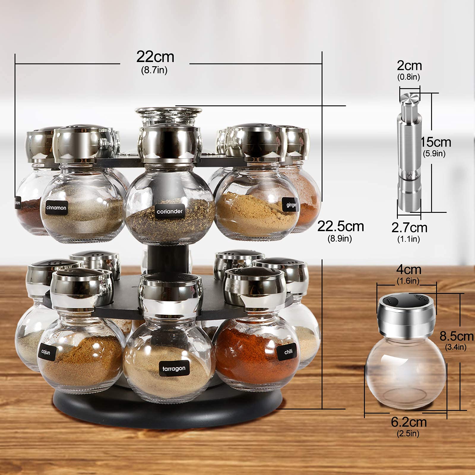 Masthome Spice Rack with Jars, Rotating Spice Rack Organiser for