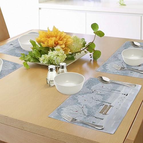 Miniatura 4 de Ambesonne Juego de 4 alfombrillas navideñas para colocar en el parque en un frío día de invierno, faroles de pájaros para la temporada de Navidad,