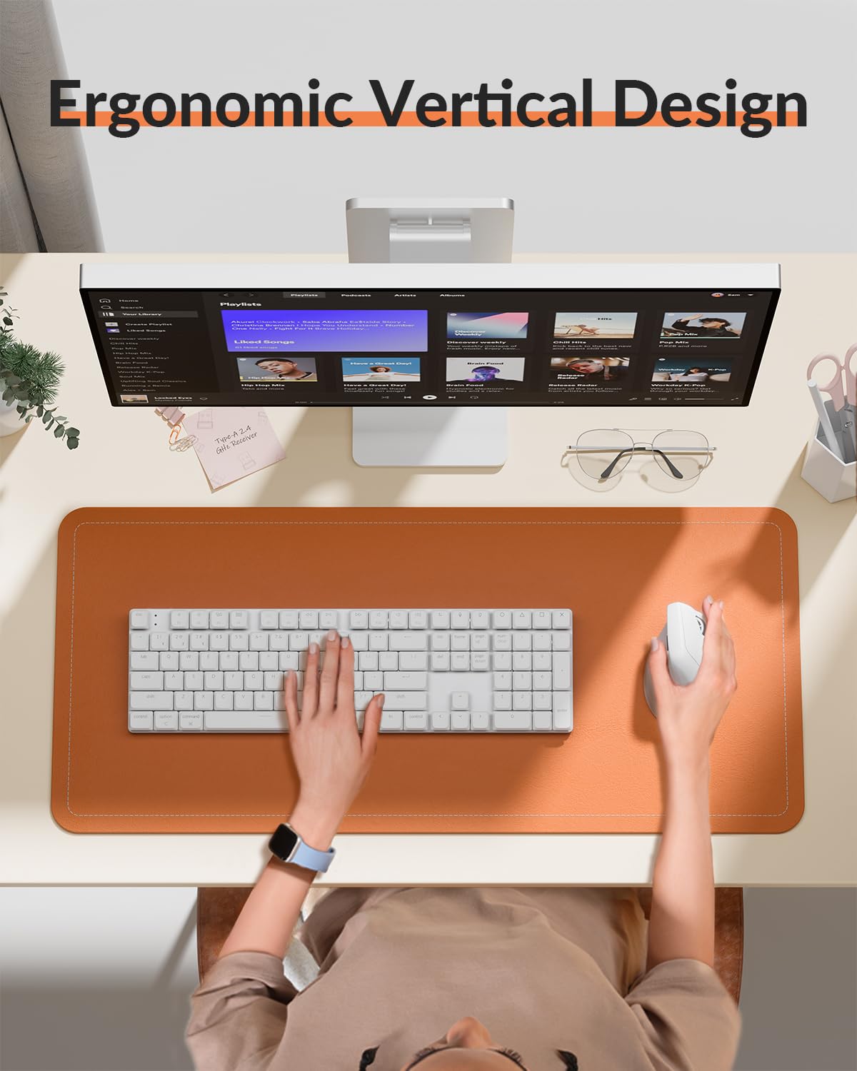 Keychron M5 8K Vertical Ergonomic Mouse Wireless, 2.4 GHz/Bluetooth 5.3/Wired Computer Mice Rechargeable, 5 Levels Up to 30K DPI with Programmable Buttons for Laptop macOS/Windows - White