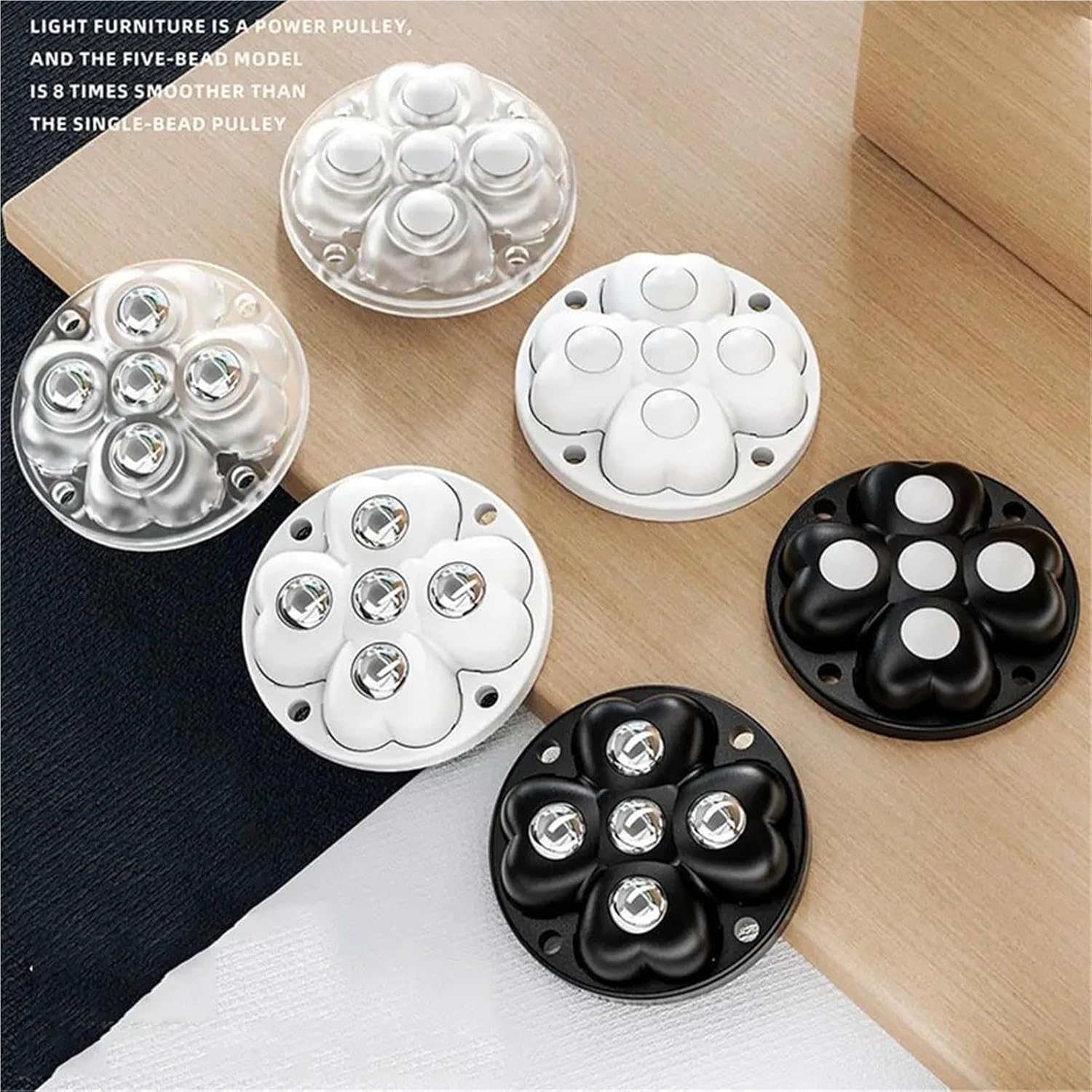 Wheels 24Pcs 5-Ball Mute Self-Adhesive Universal Moving Roller Wheels for Furniture(Nylon -Transparent)