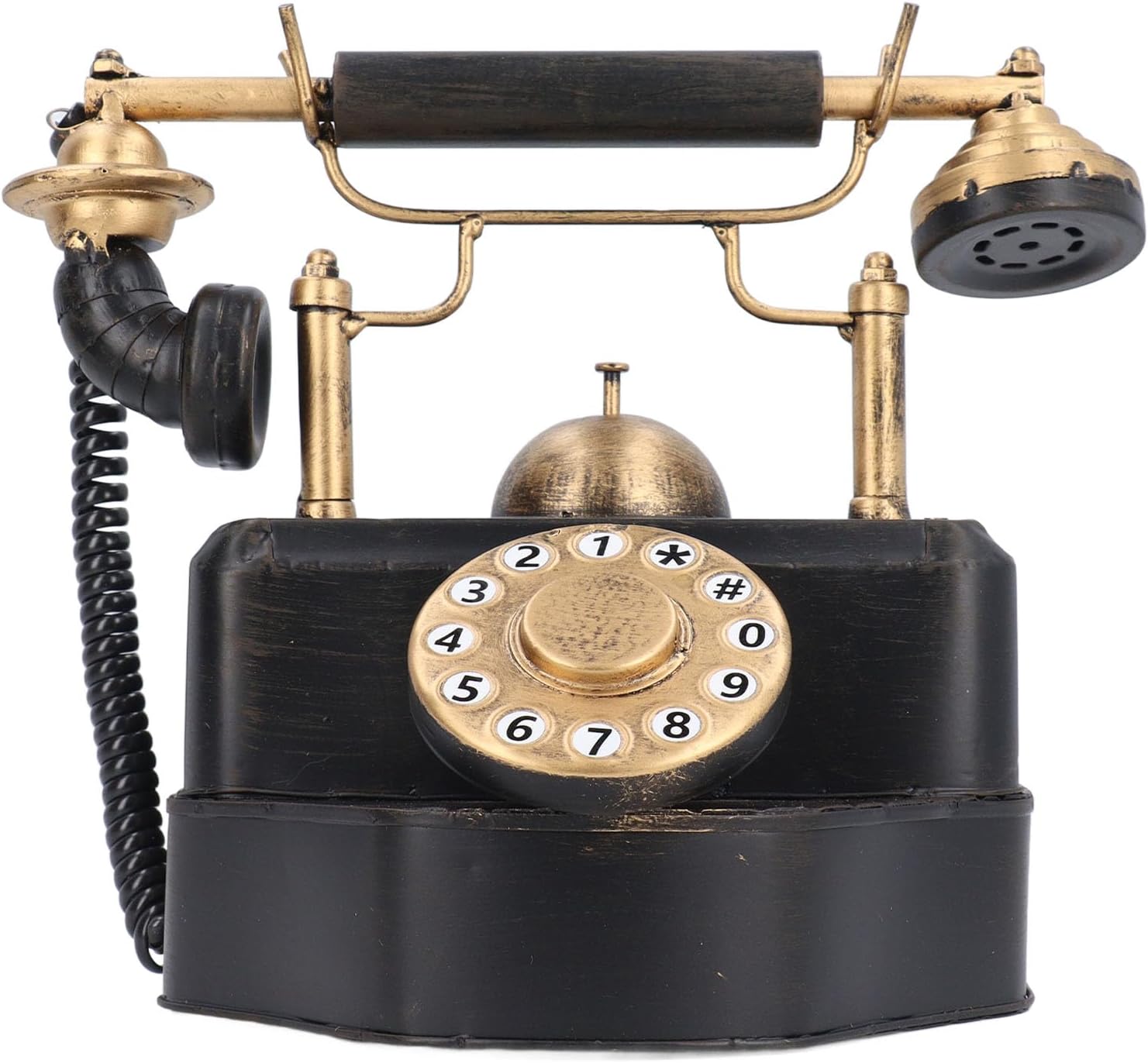 LiebeWH Vintage Telephone Model Retro Corded Rotating Dial Decor for Home Cafe Bar Hotel Antique Style Ornament Iron Construction 138 Characters