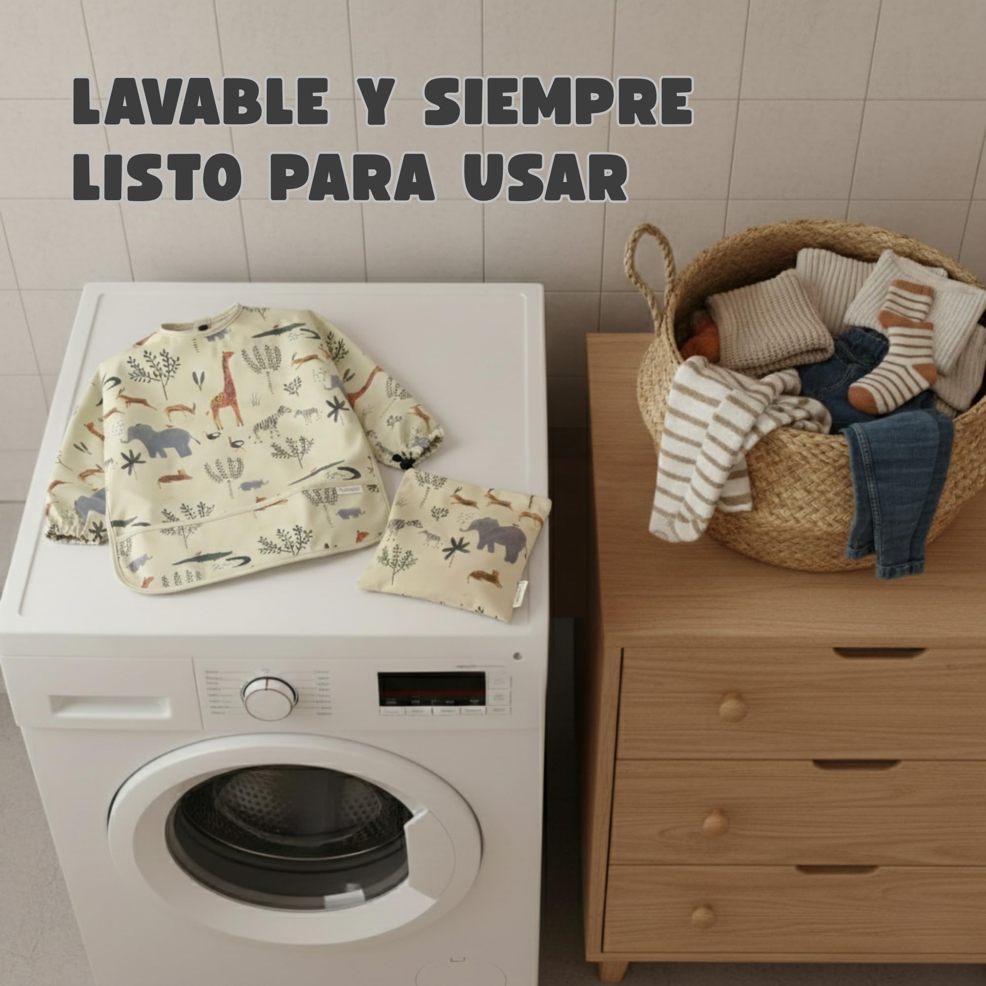 Baberos Bebé Impermeables con Mangas + Bolsita de Transporte | Babero BLW para Bebé 12–36 Meses | Doble Capa 100% Impermeable | Puños Elásticos y Bolsillo Canguro | Fácil de Limpiar